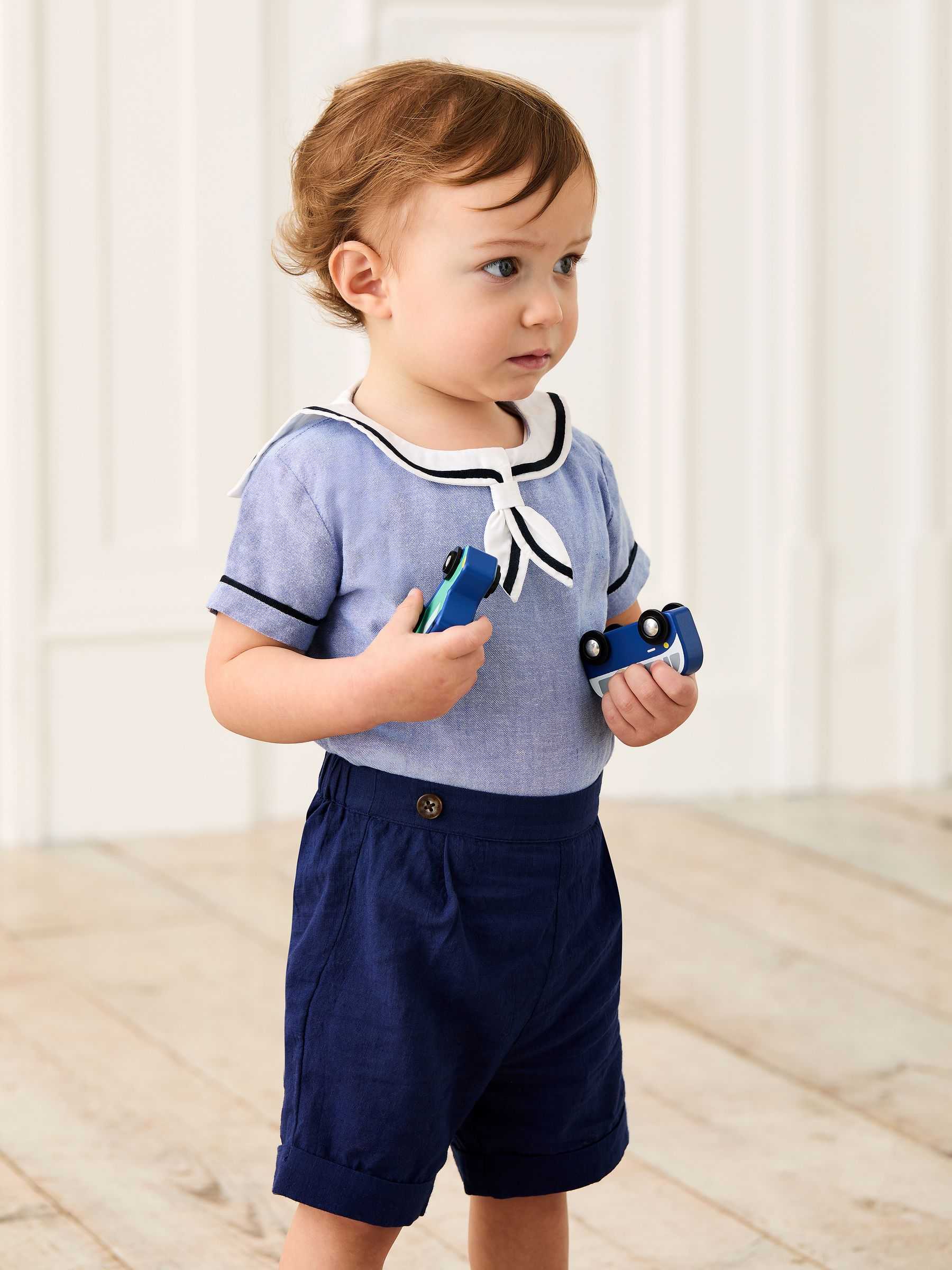 Navy 100% Cotton Sailor Collar Body & Shorts Set 2 Piece
