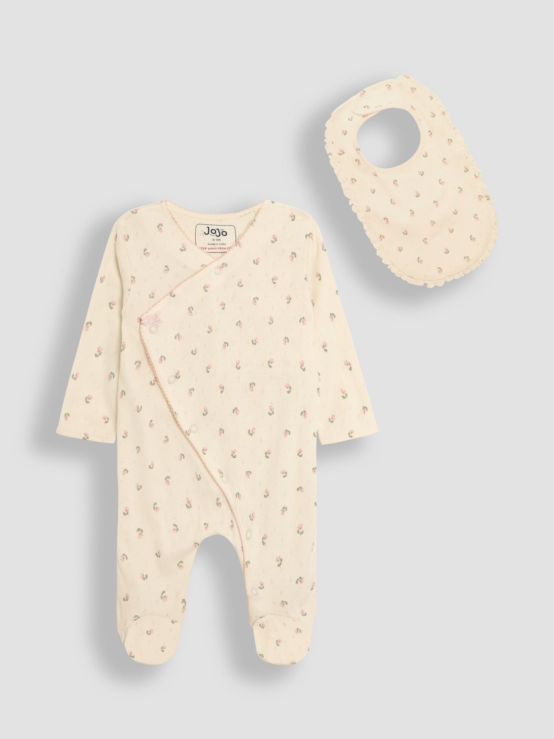 Natural Cotton Footed Sleepsuit and Bib Set 2 Piece
