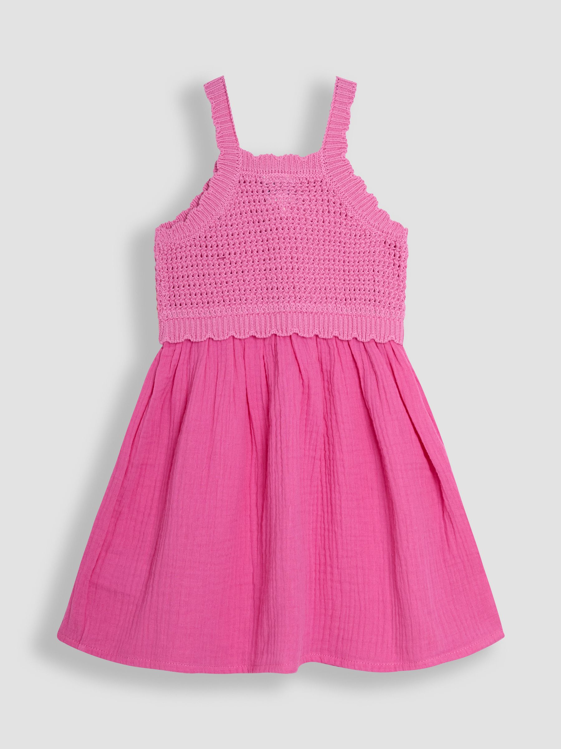Pink Crochet & Cheesecloth Combo Summer Dress
