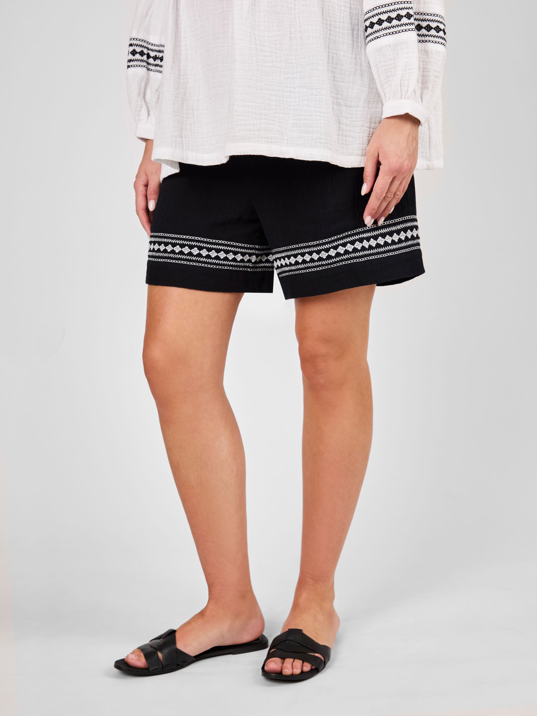 Black Maternity Embroidered Shorts