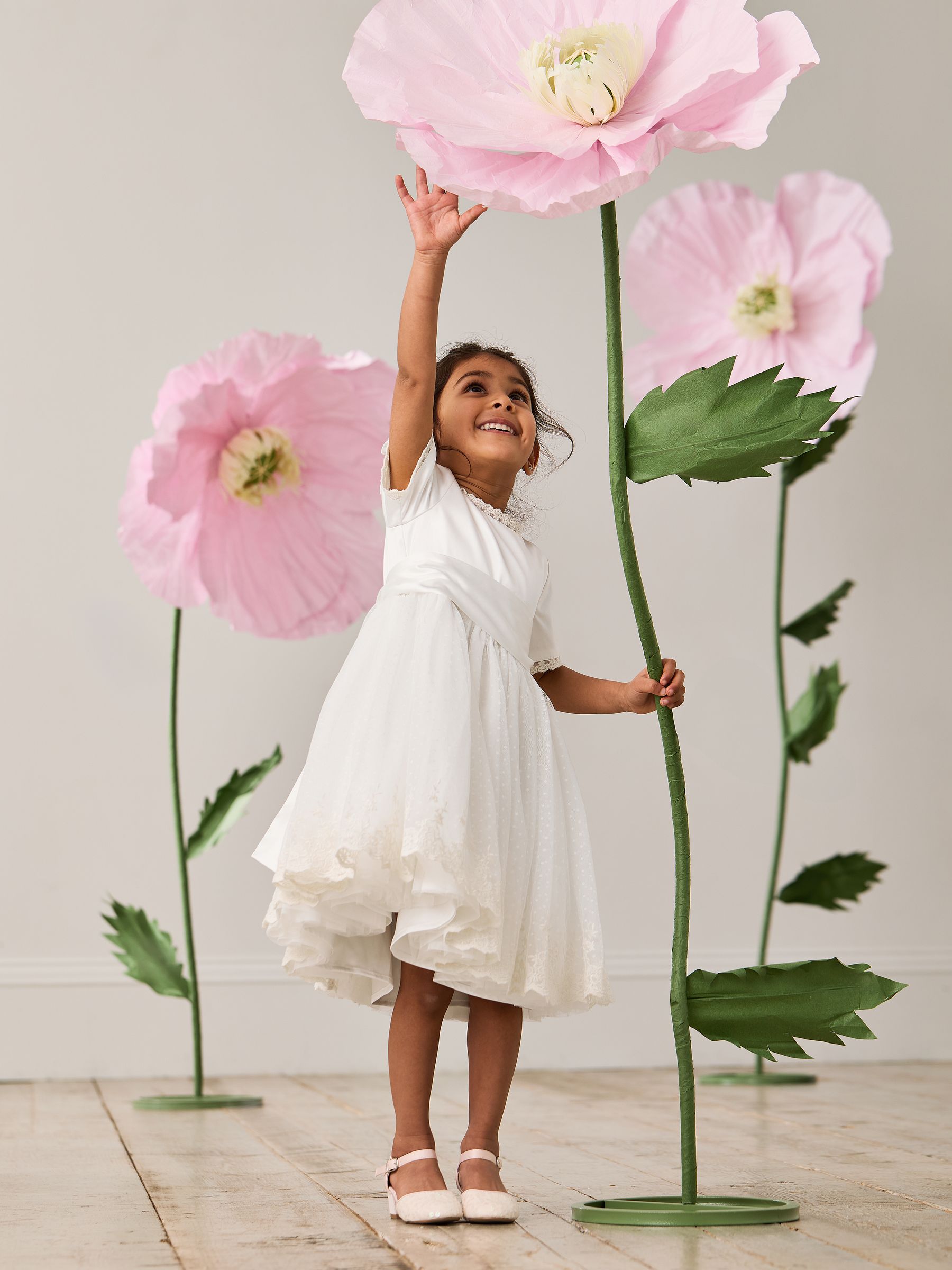 Cream Embroidered Lace Flower Girl Dress With Satin Sash