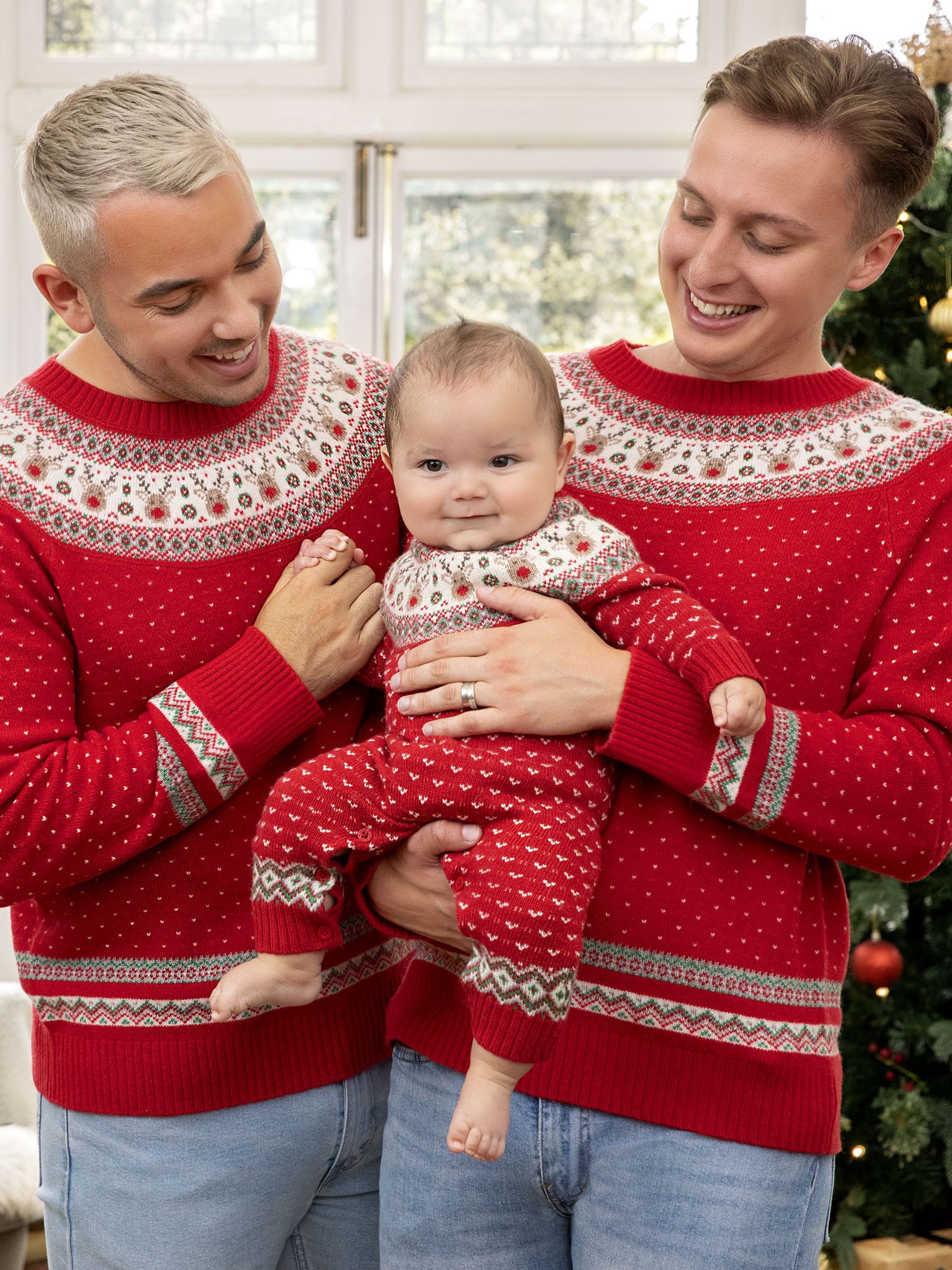 Red Reindeer Fairisle Pattern Knitted Baby All-In-One