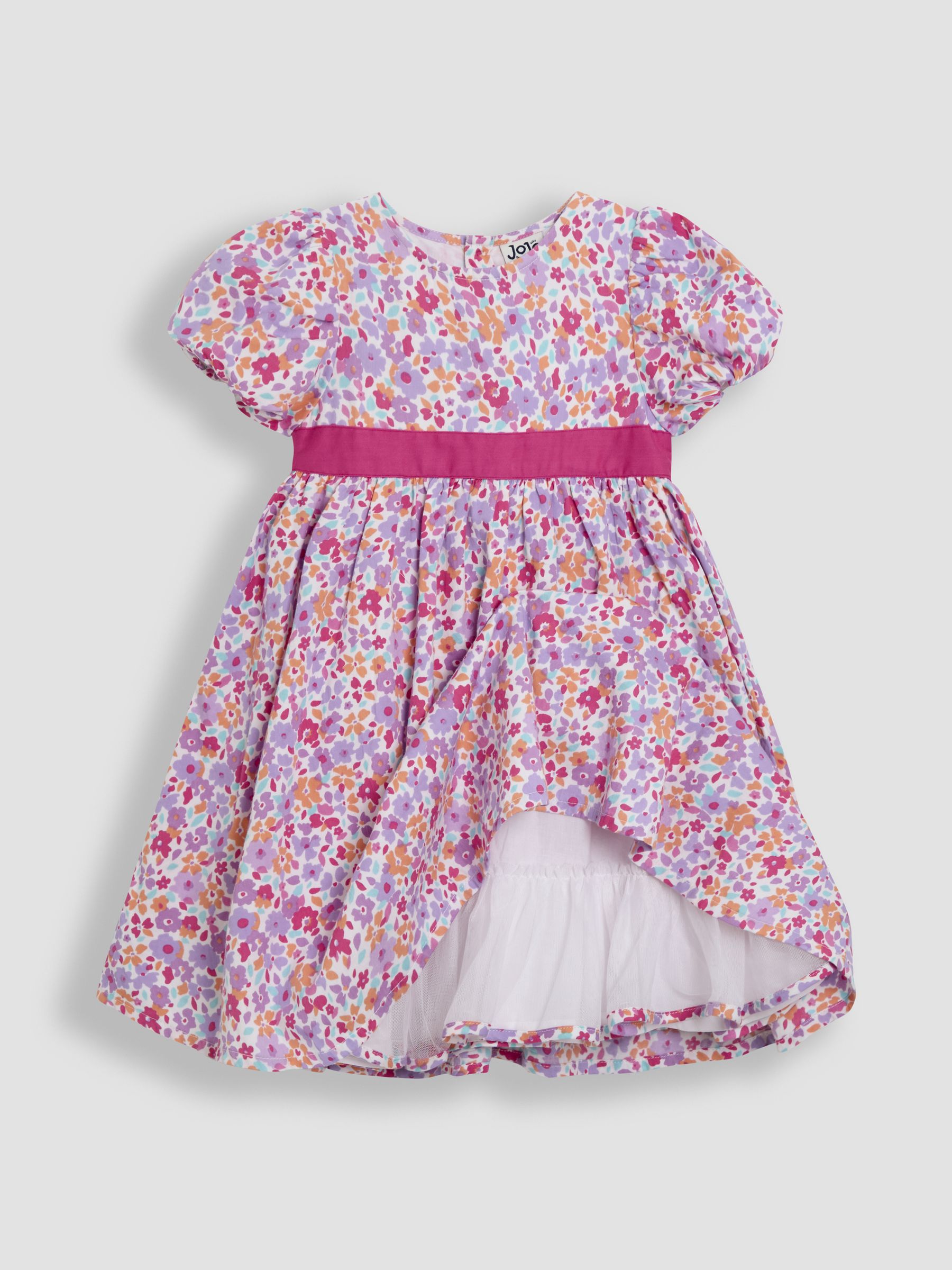 Pink Floral Puff Sleeve Party Dress