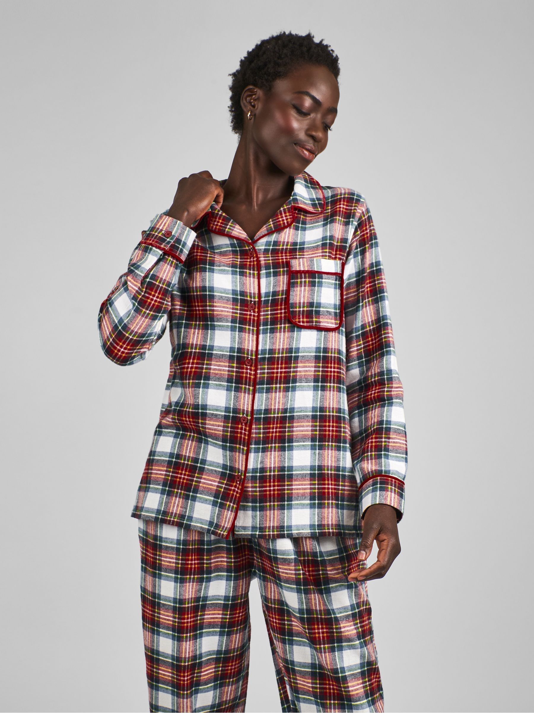 Cream Womens Check Woven Pyjamas Set