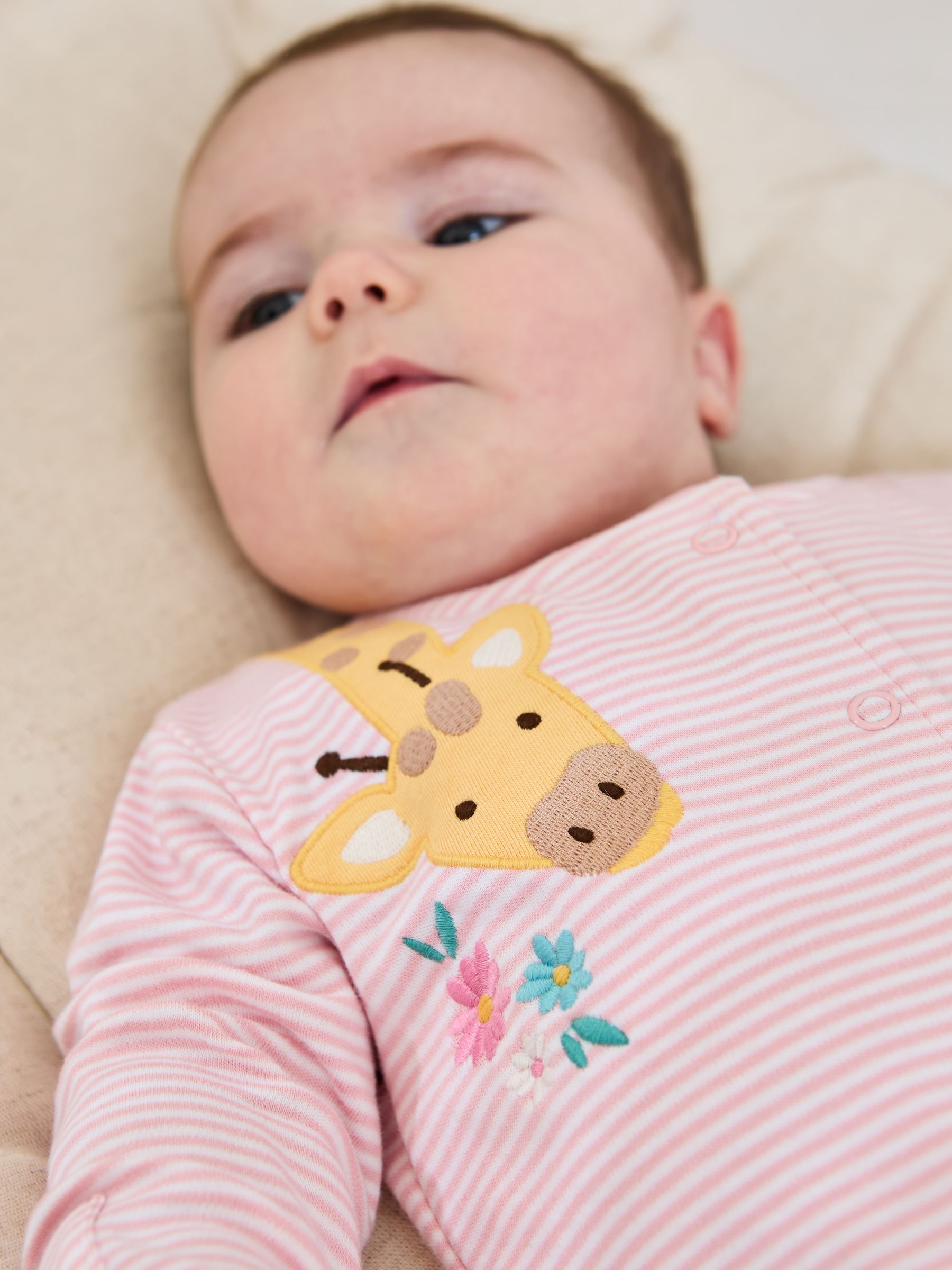 Pink Giraffe Cotton Appliqué Popper Sleepsuit