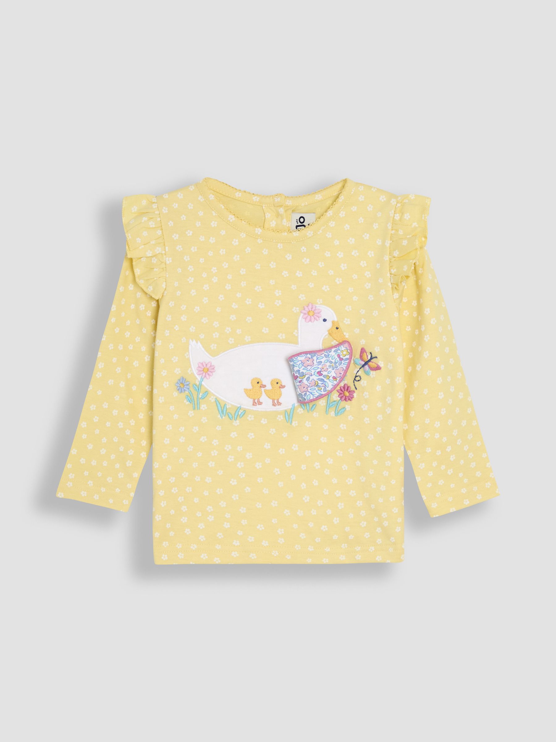 Yellow Duck Appliqué Frill Shoulder 100% Cotton Top