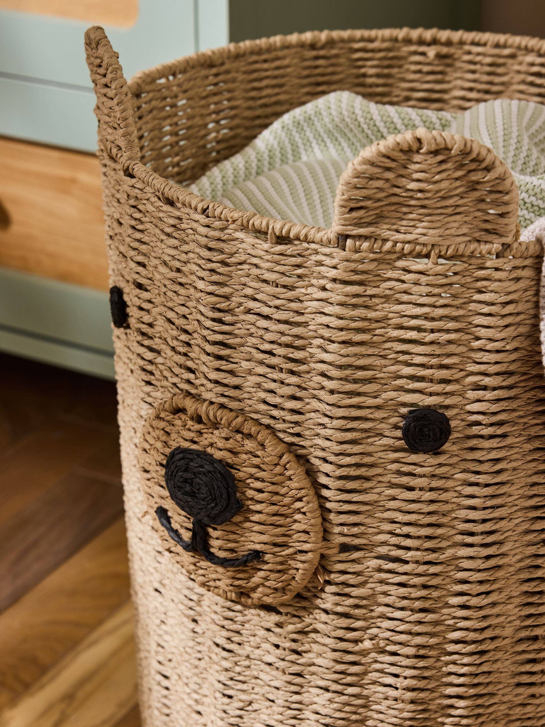 Natural Bear Woven Laundry Basket