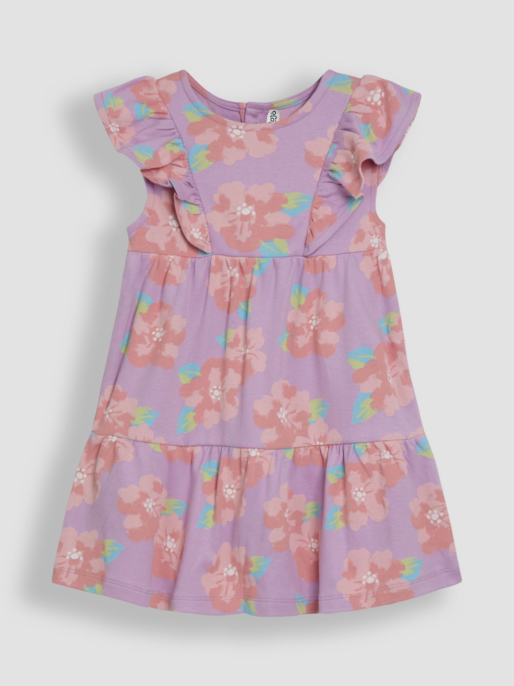 Lilac Purple Tropical Floral Frill Shoulder Summer Dress