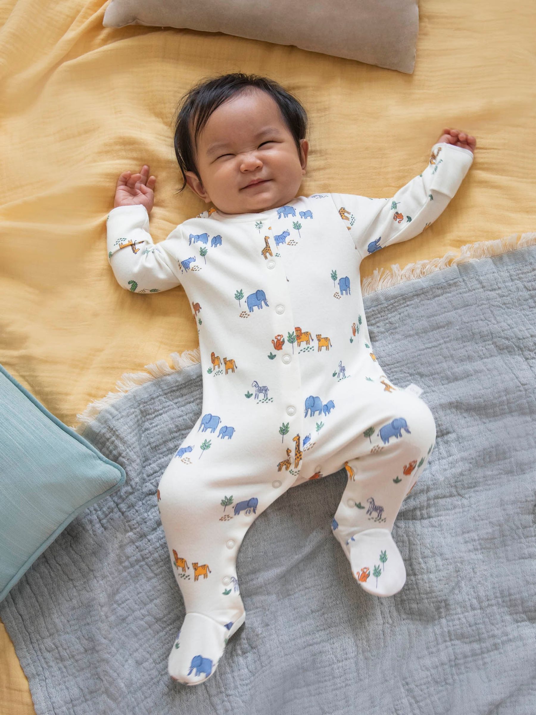 Cream Woodland Print Cotton Baby Sleepsuit