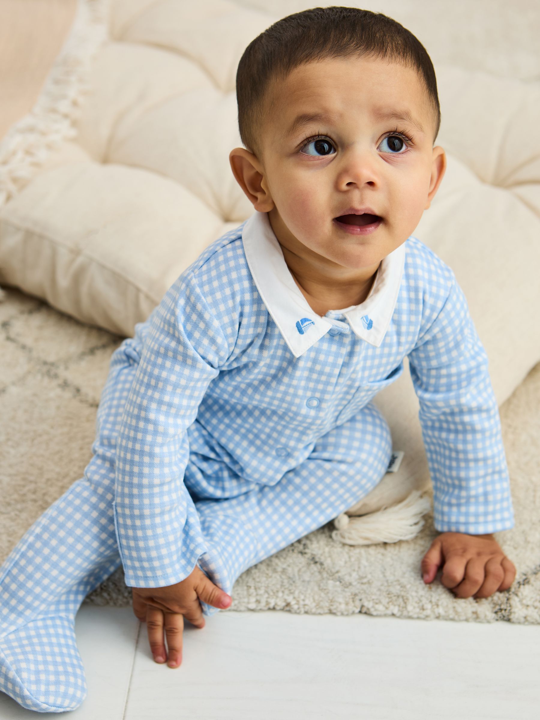Blue 100% Cotton Footed Collared Sleepsuit
