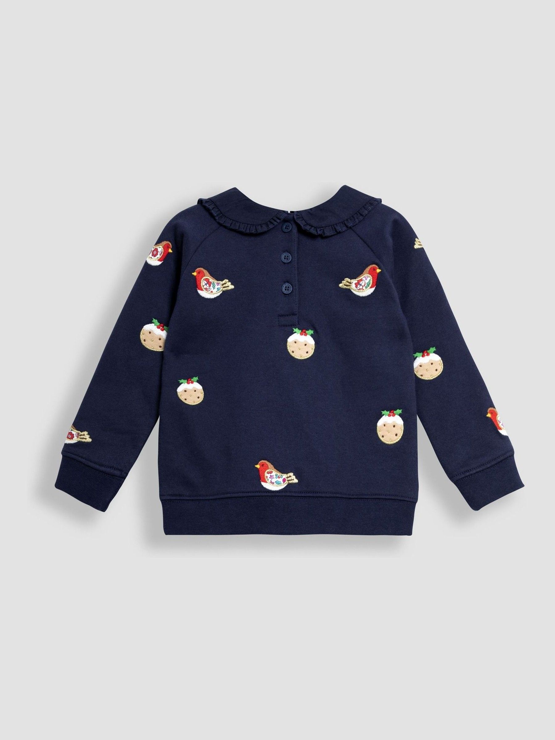 Navy Christmas Pudding And Robin Applique Sweatshirt