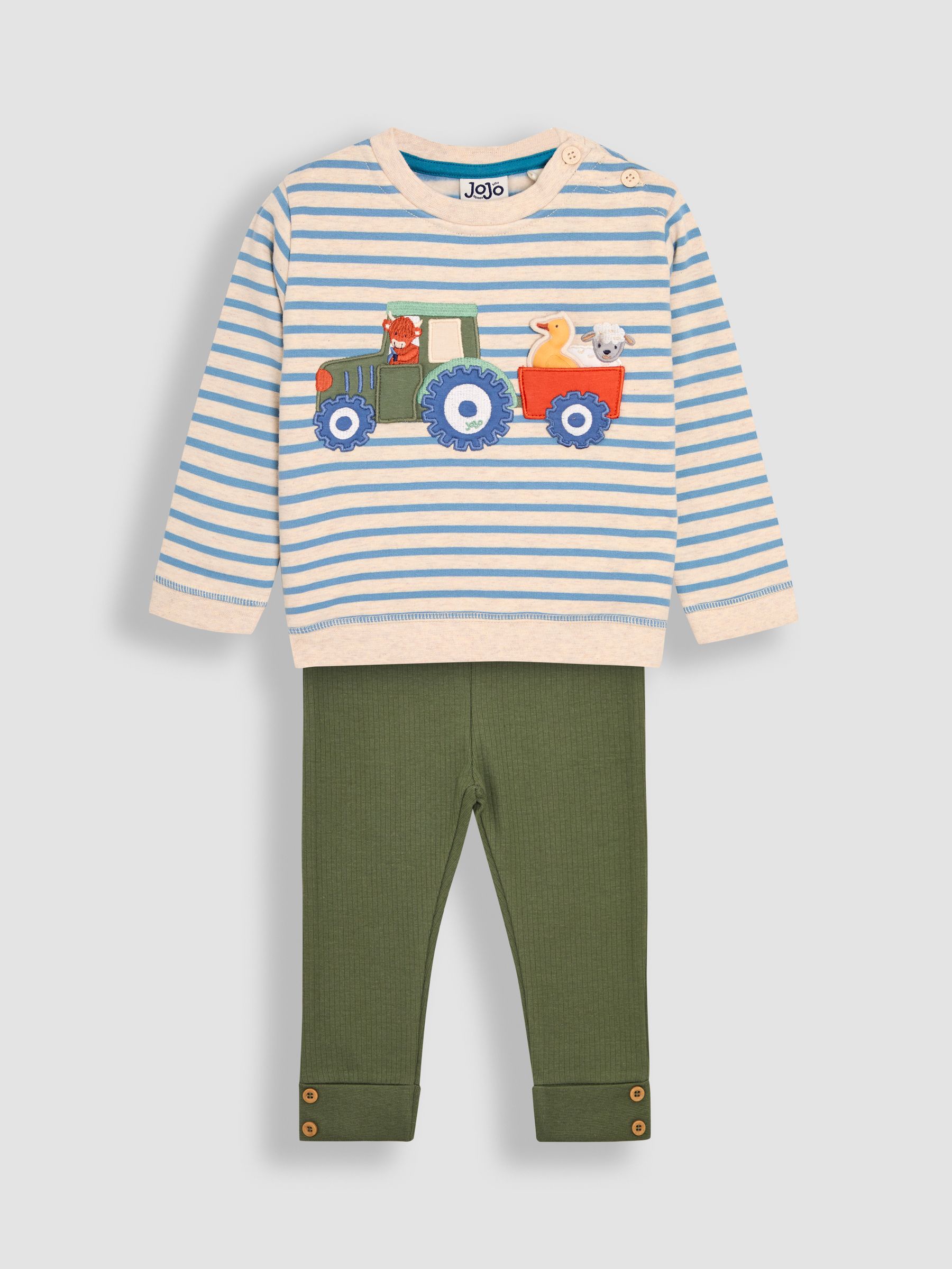 Blue Tractor Appliqué Sweatshirt & Leggings Set