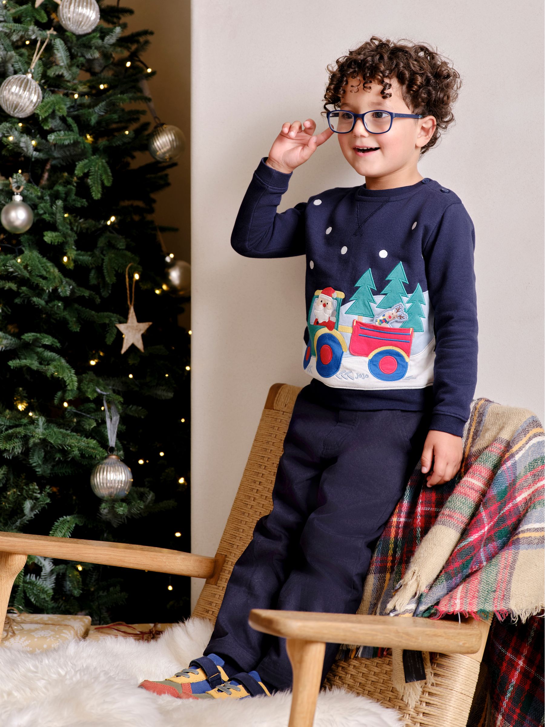 Navy Blue Santa and Reindeer Tractor Sweatshirt