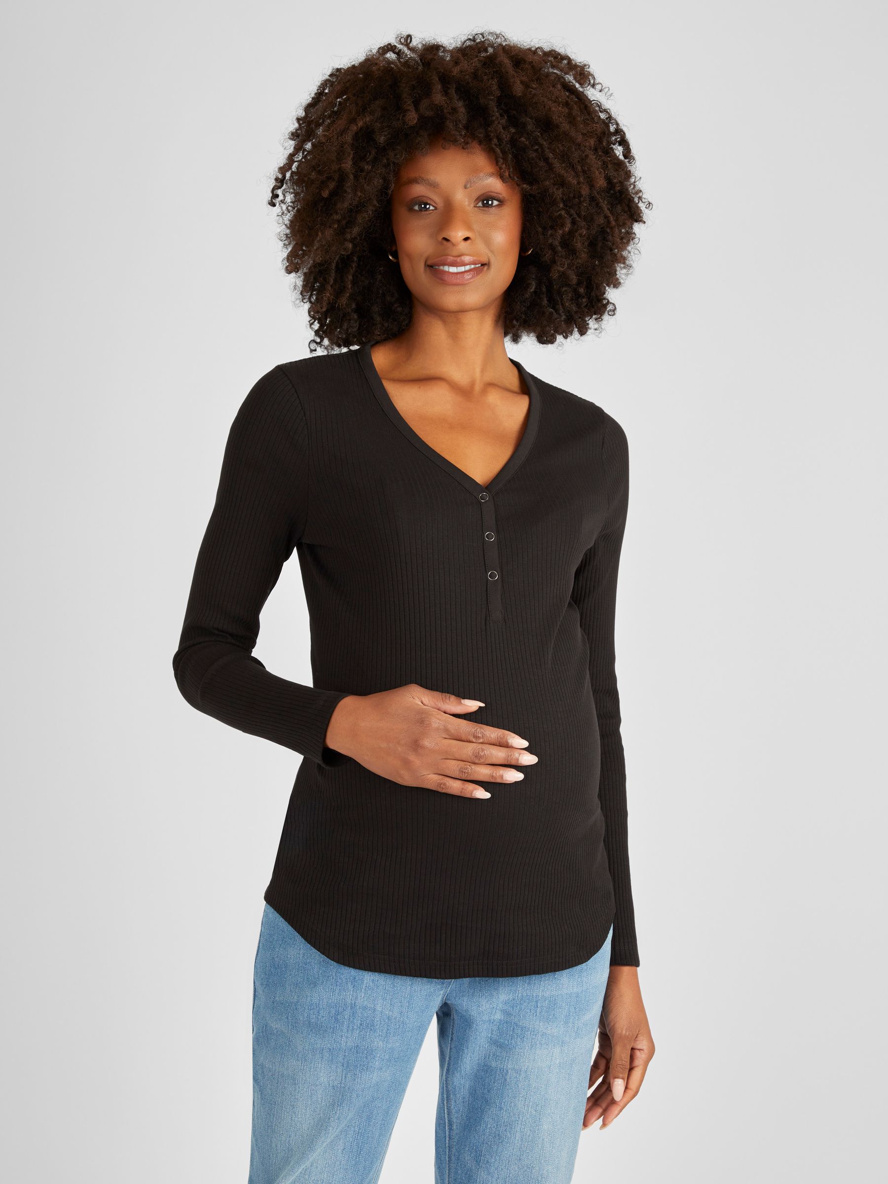Black Popper Front Maternity Top