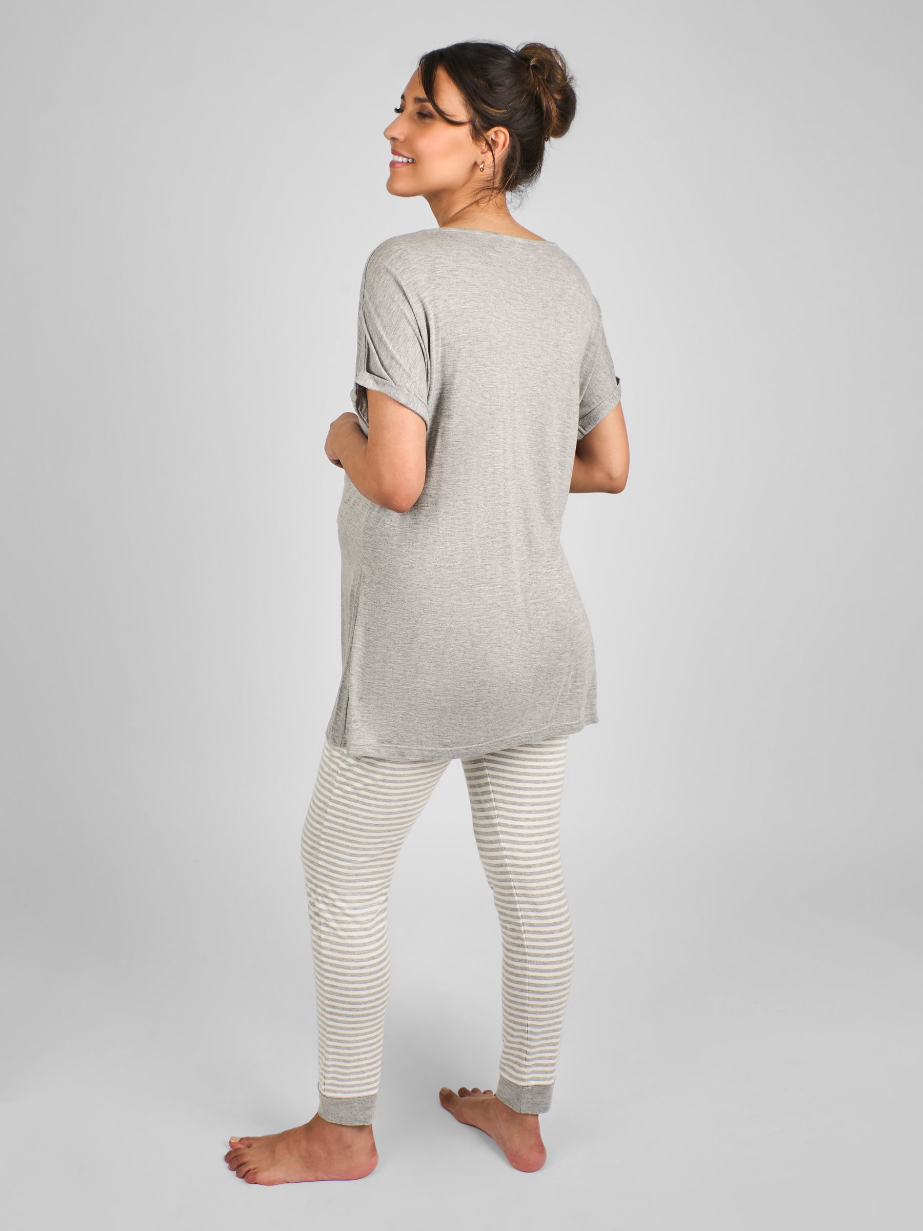 Grey Maternity And Nursing Stripe Pyjamas Set