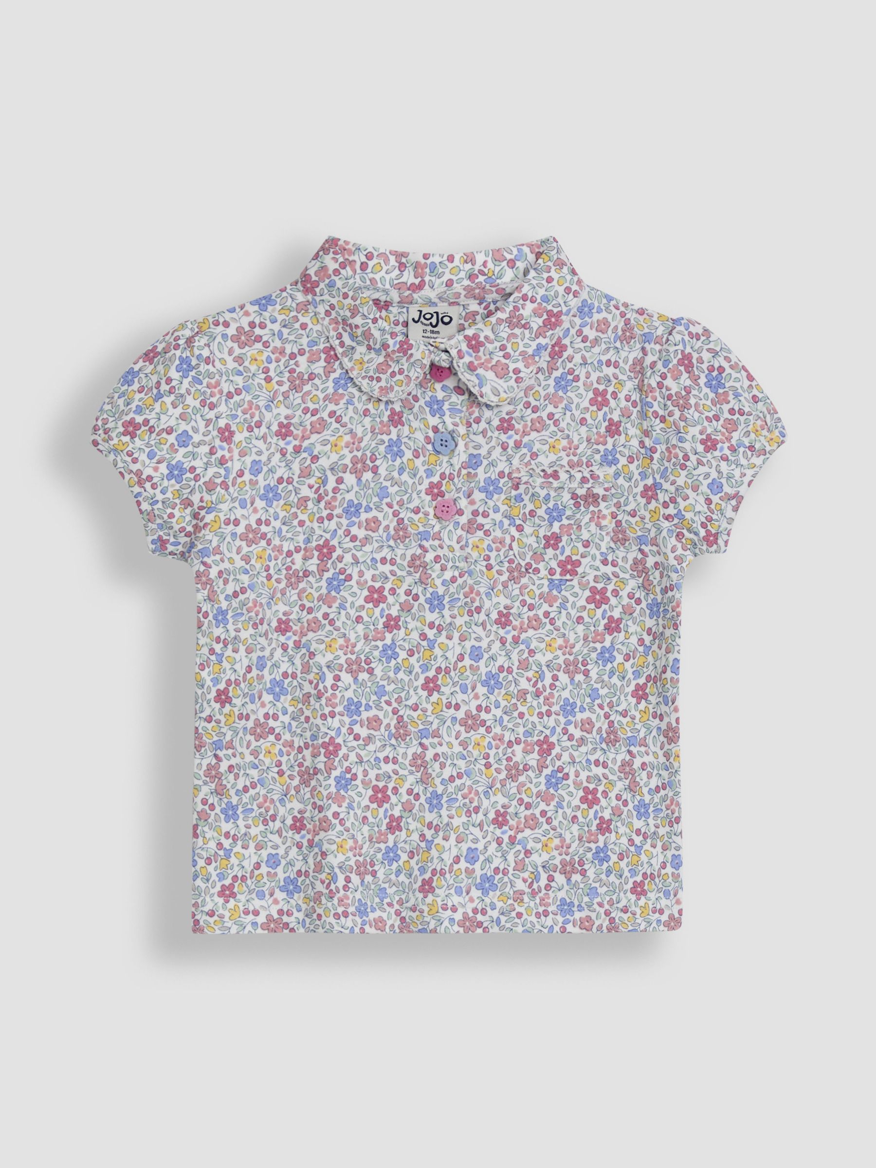 Pink Cherry Ditsy Floral 100% Cotton Pretty Polo Shirt