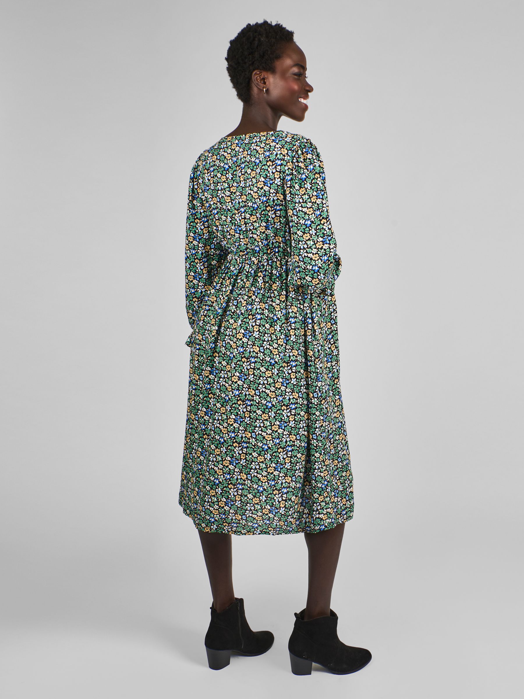 Green & Yellow Floral V-Neck Maternity Midi Dress