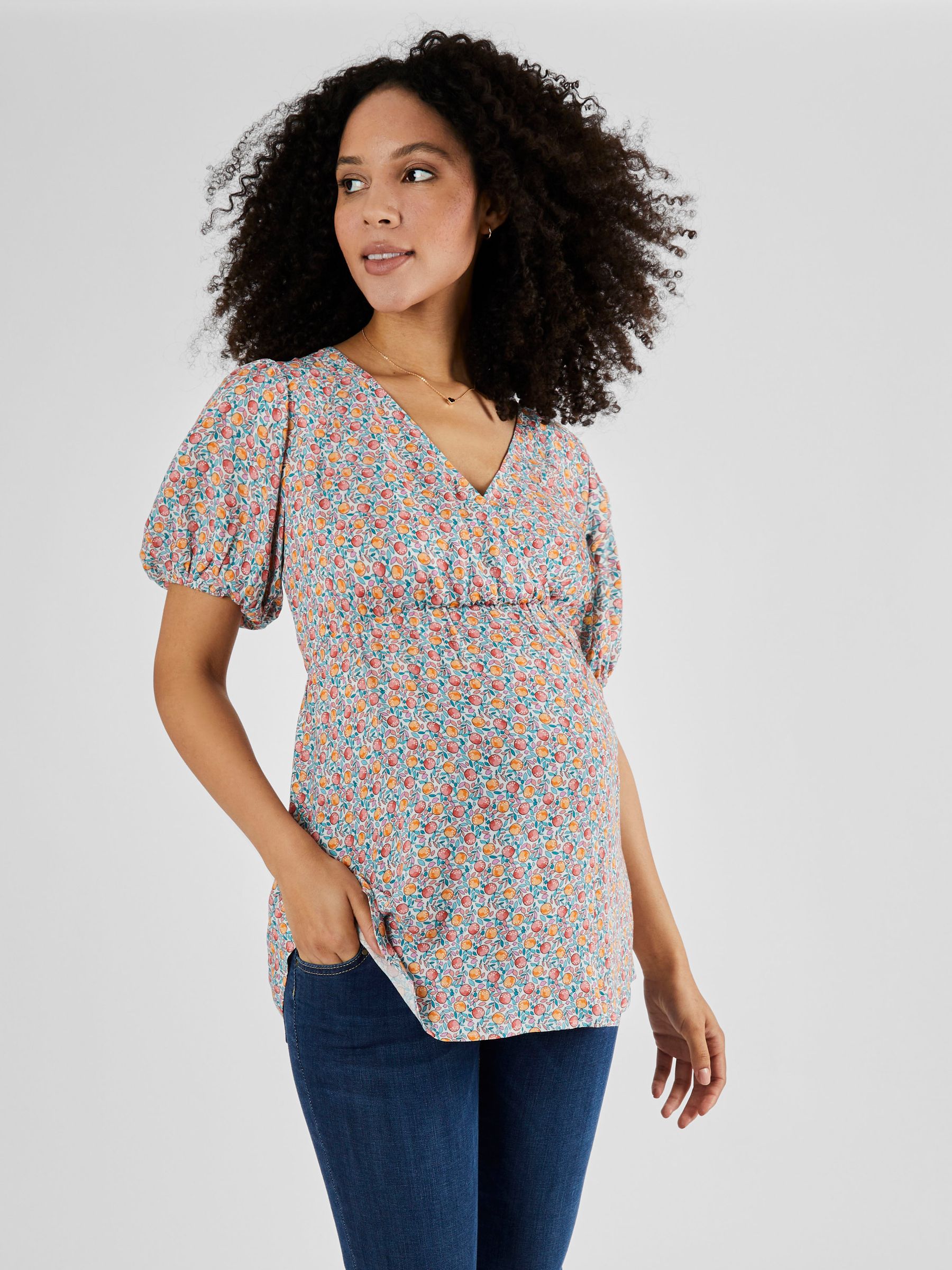 Cream Fruit Print Maternity Blouse