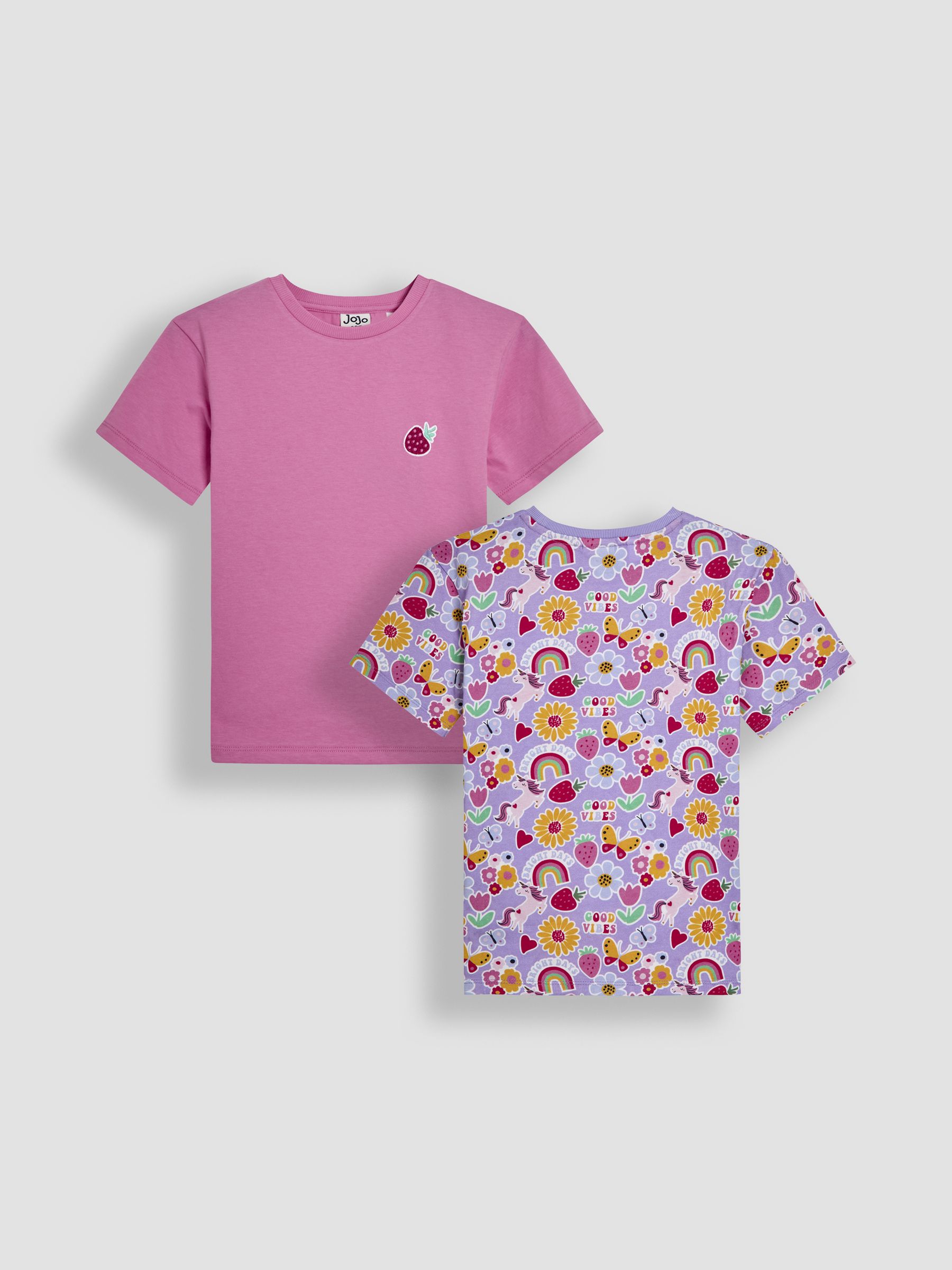 Pink Good Vibes Graphic Classic Crew Neck T-Shirts 2 Pack