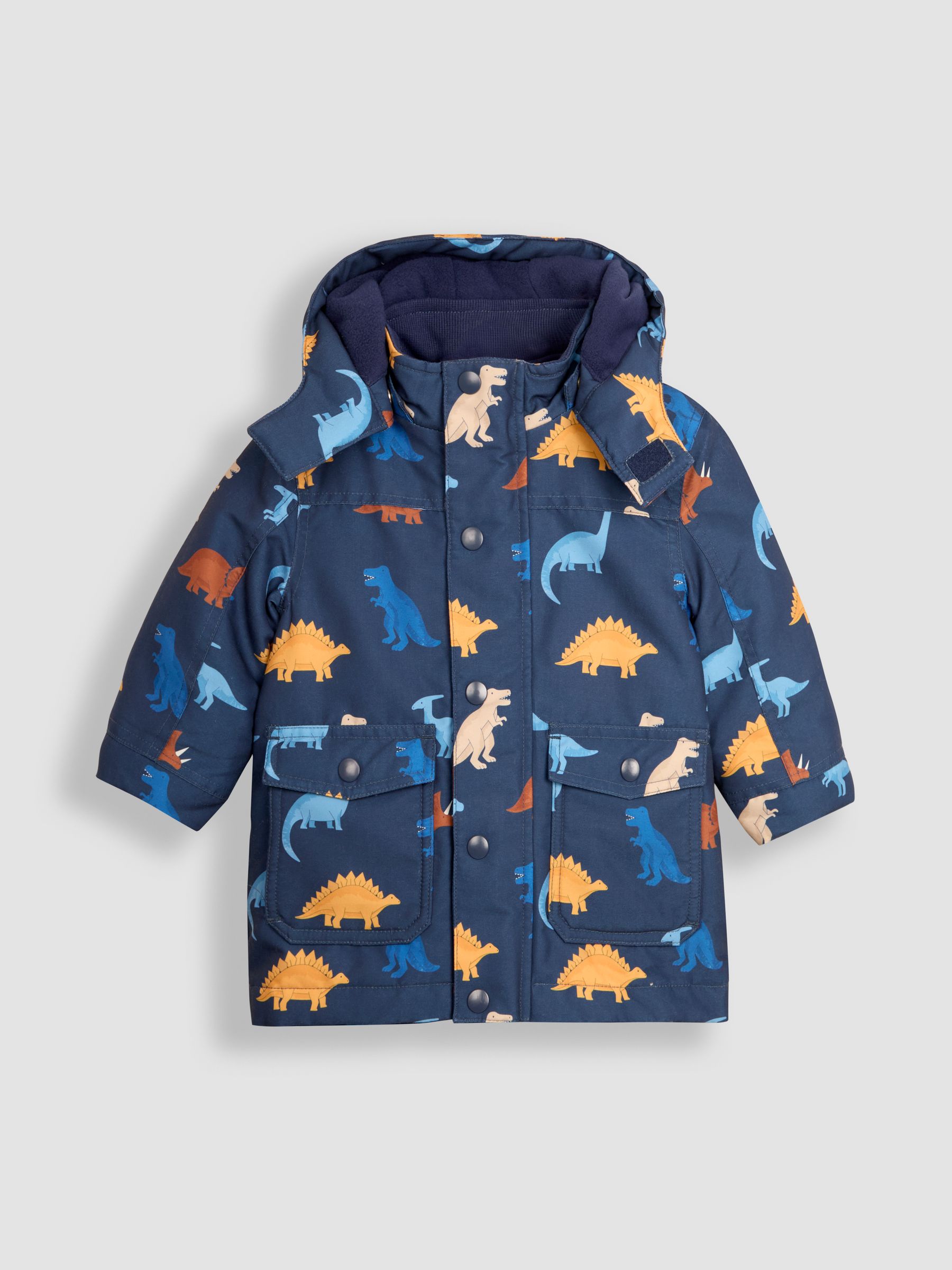 Navy Blue Dinosaur Detachable Hood Print Parka