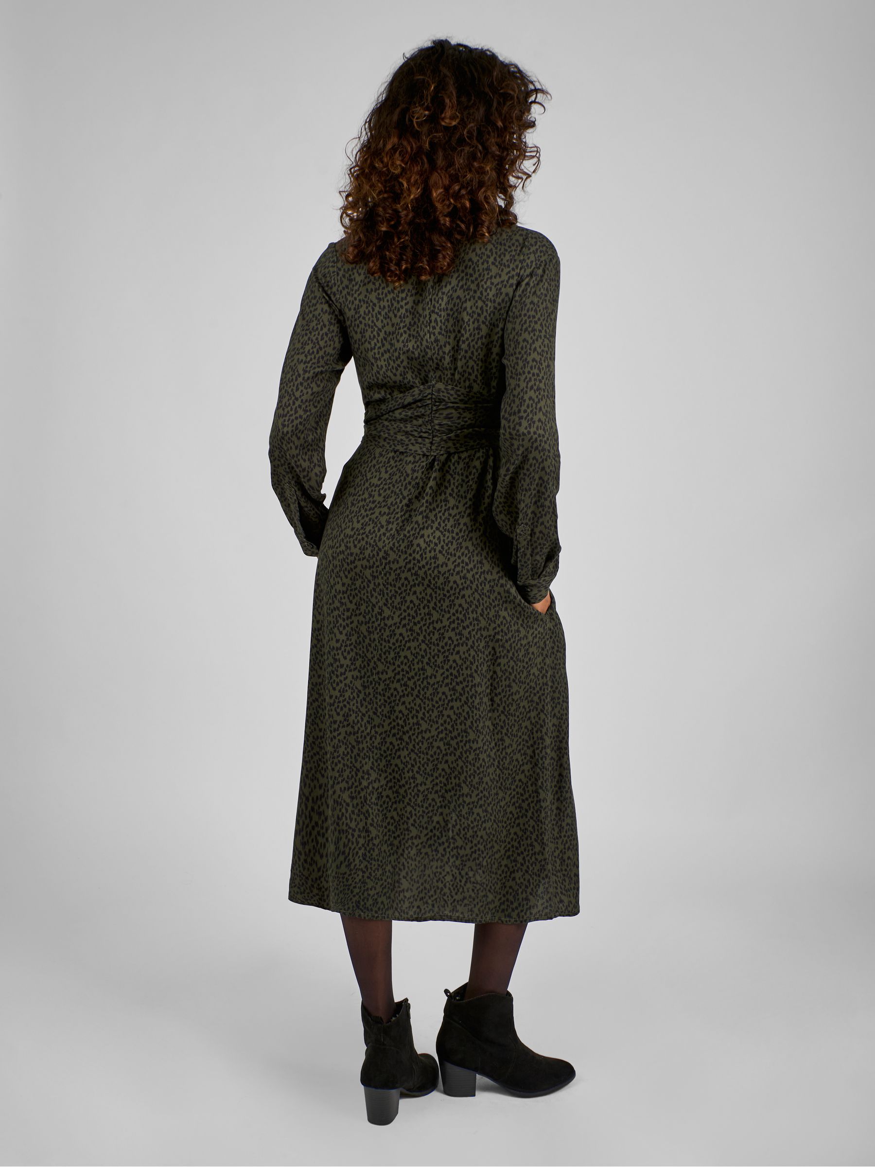 Khaki Green Animal Print Maternity Midi Shirt Dress