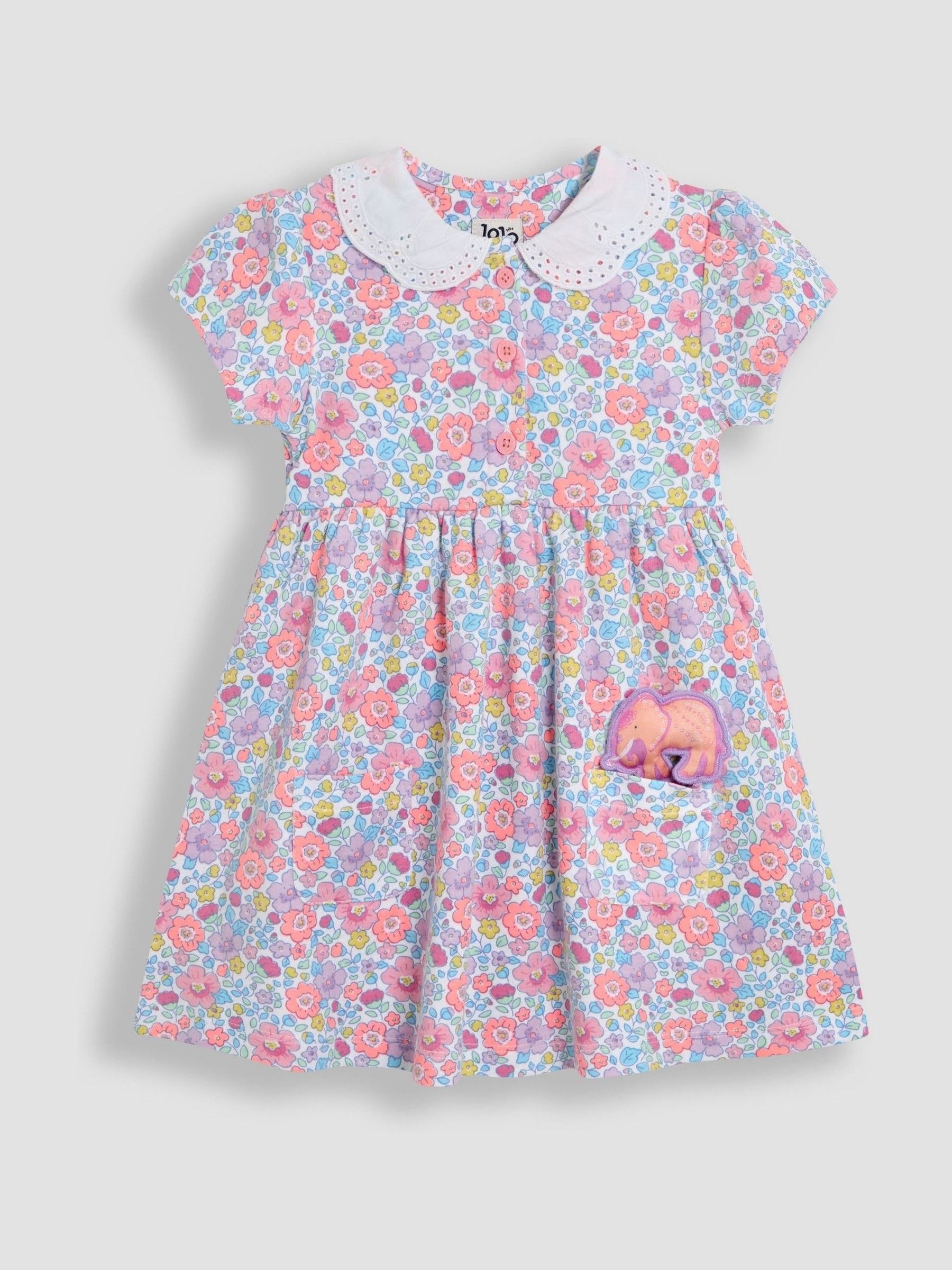 Pink Bunny Peter Pan Collar Button Front Dress