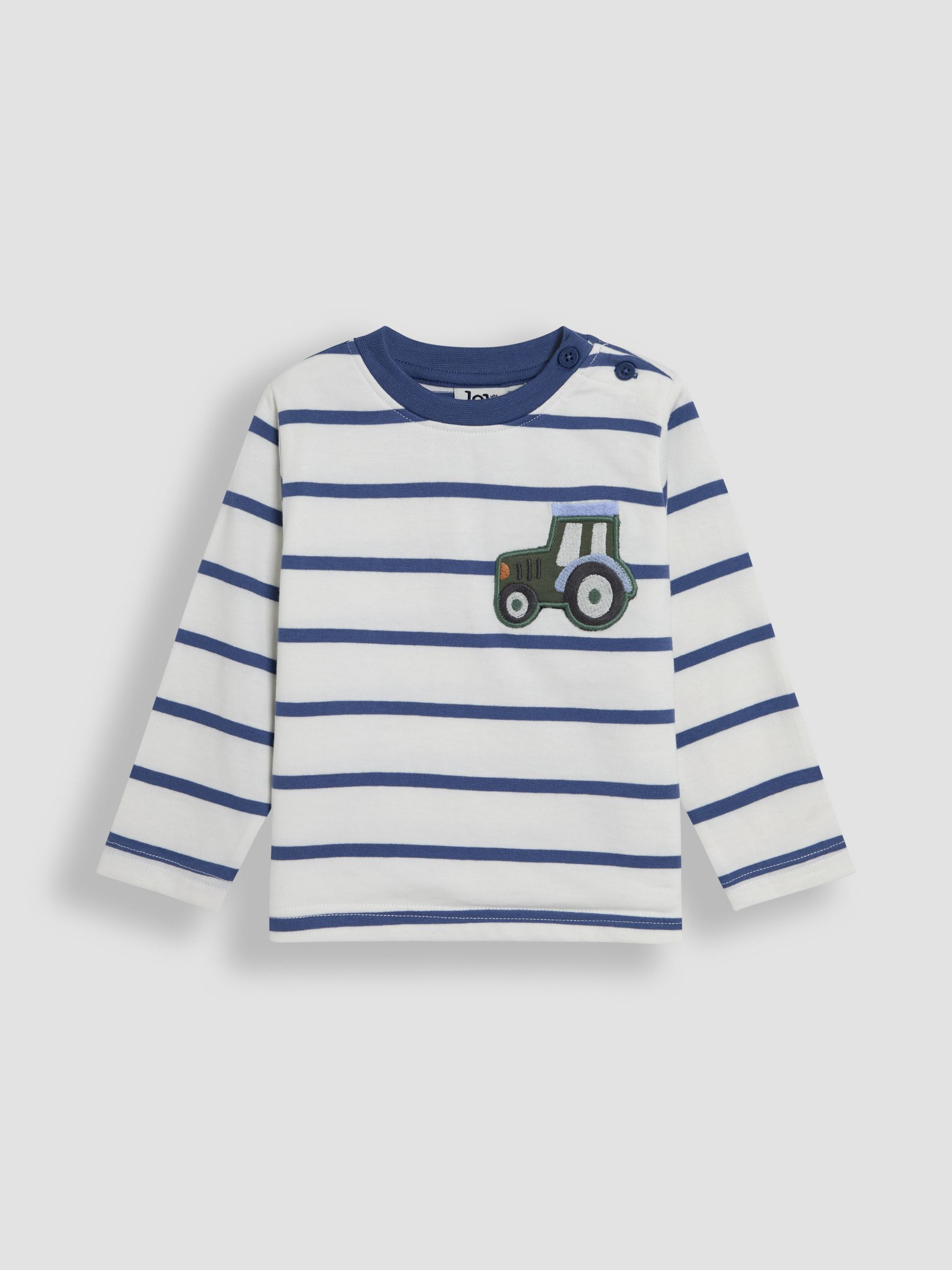 Ecru Tractor 100% Cotton Appliqué Pocket Stripe Top