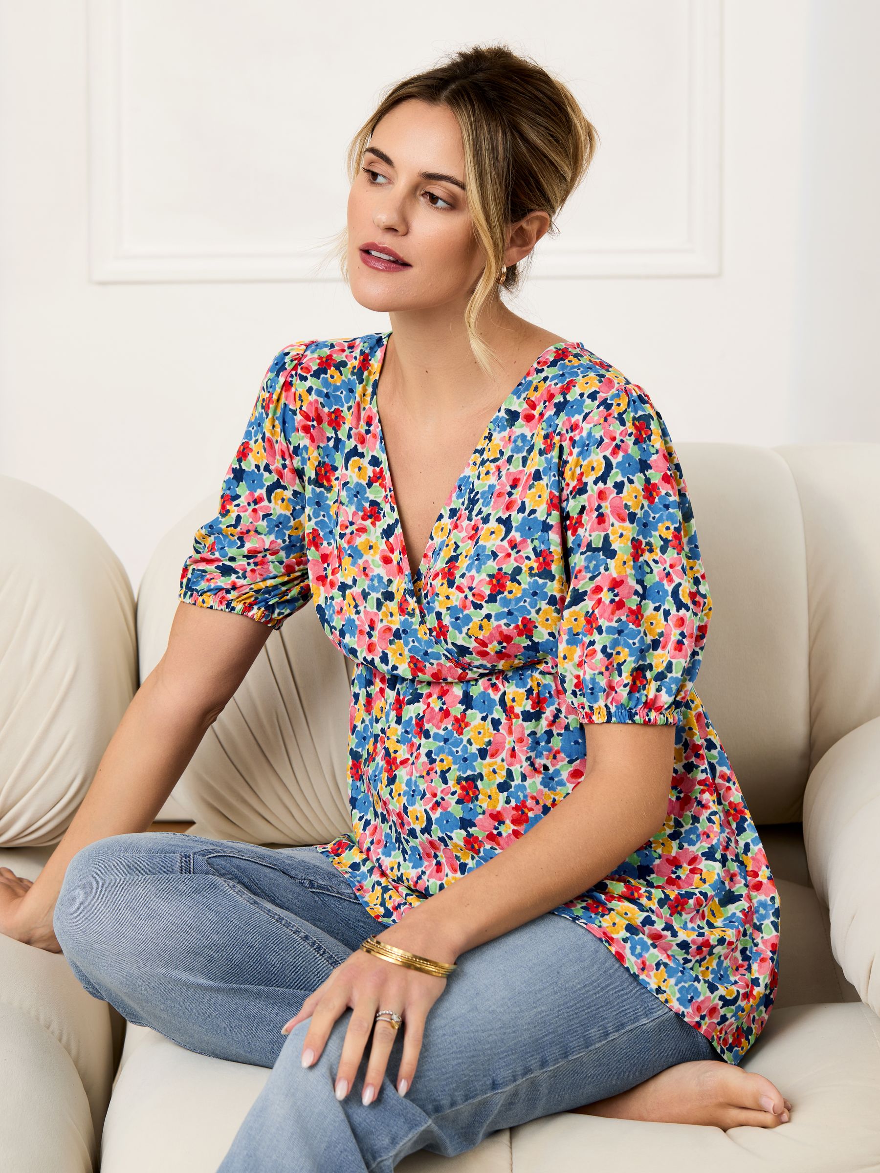 Multi Floral V-Neck Maternity Blouse