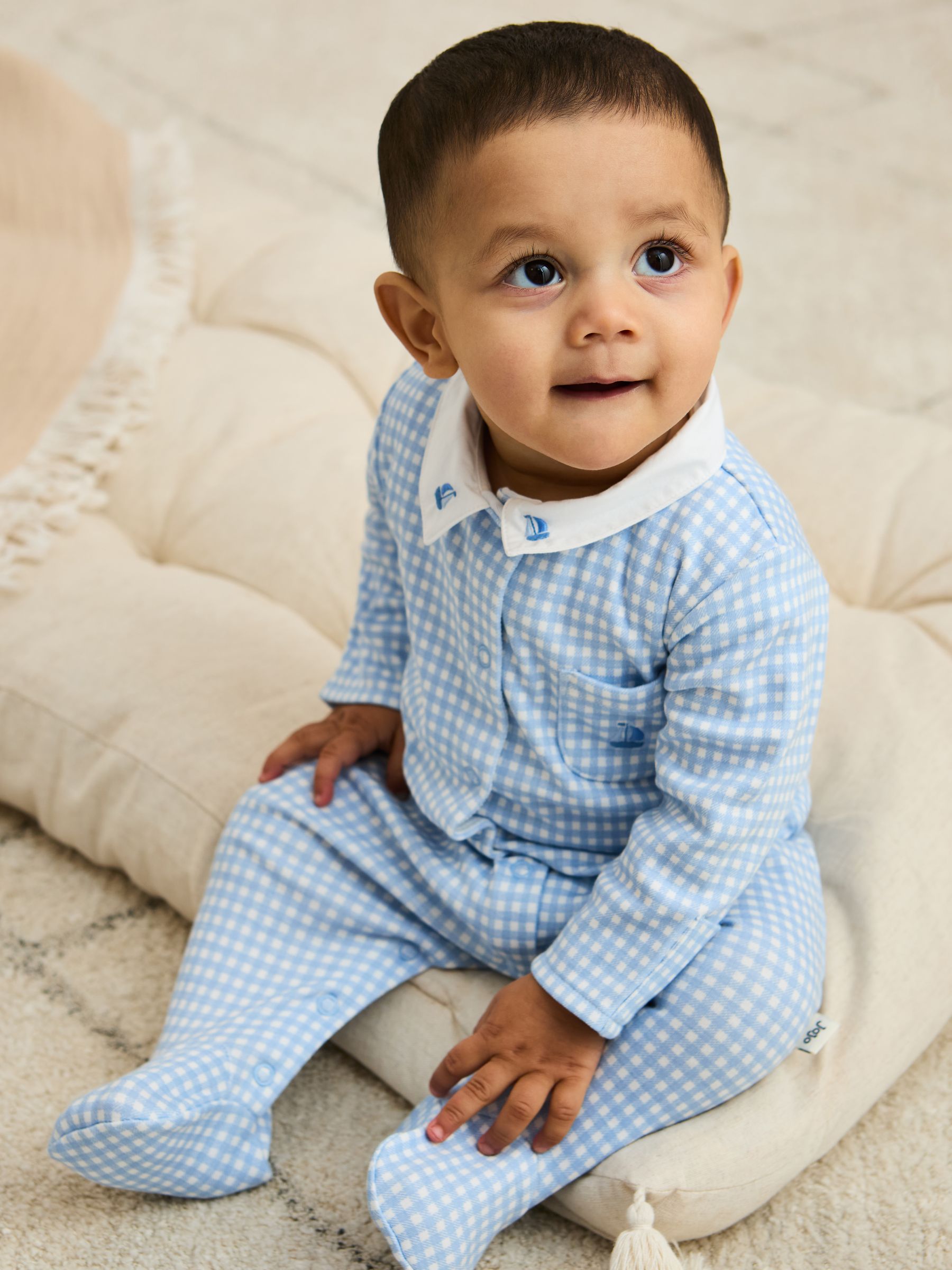 Blue 100% Cotton Footed Collared Sleepsuit