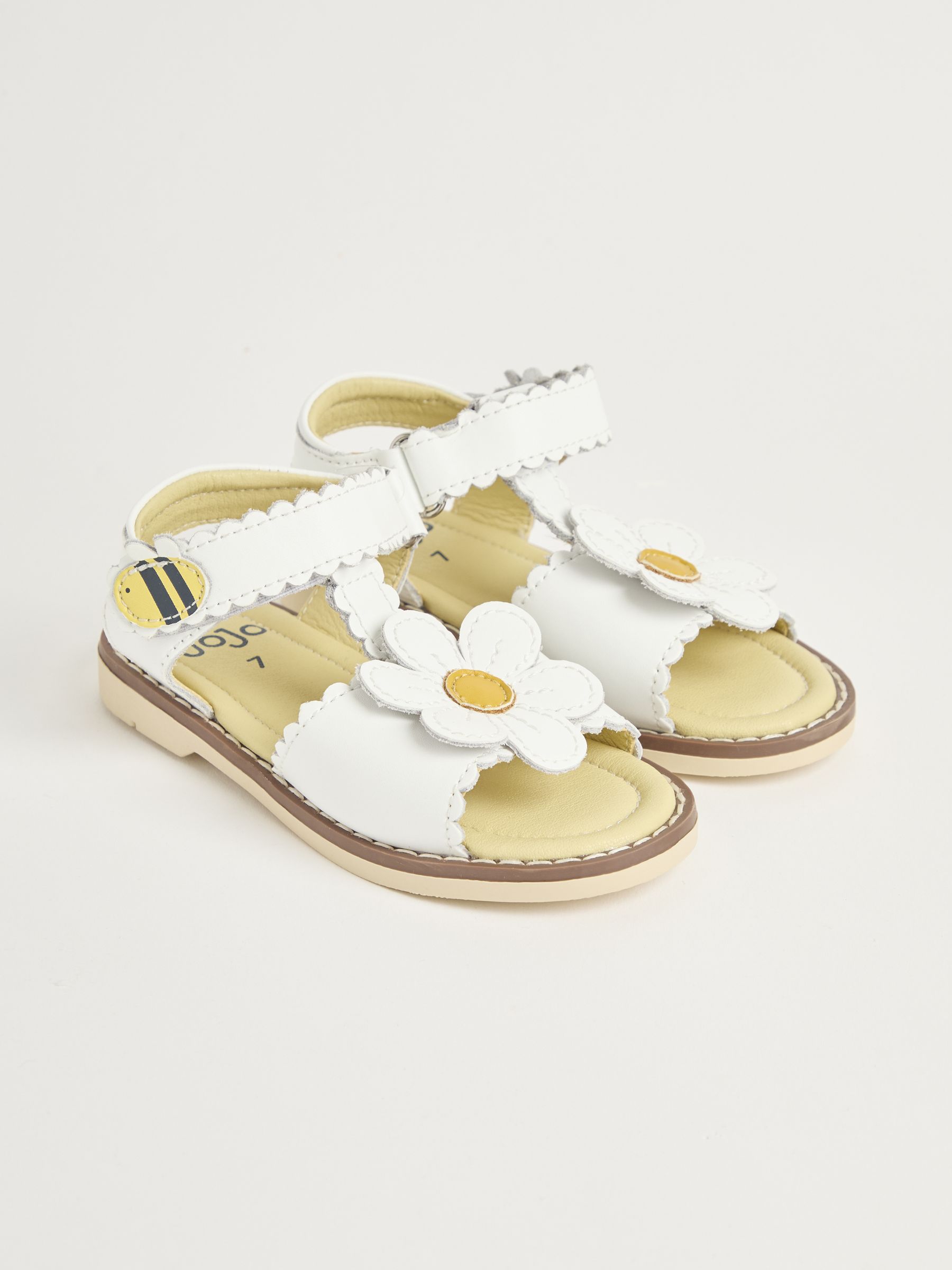 White Flower Print Leather Sandals