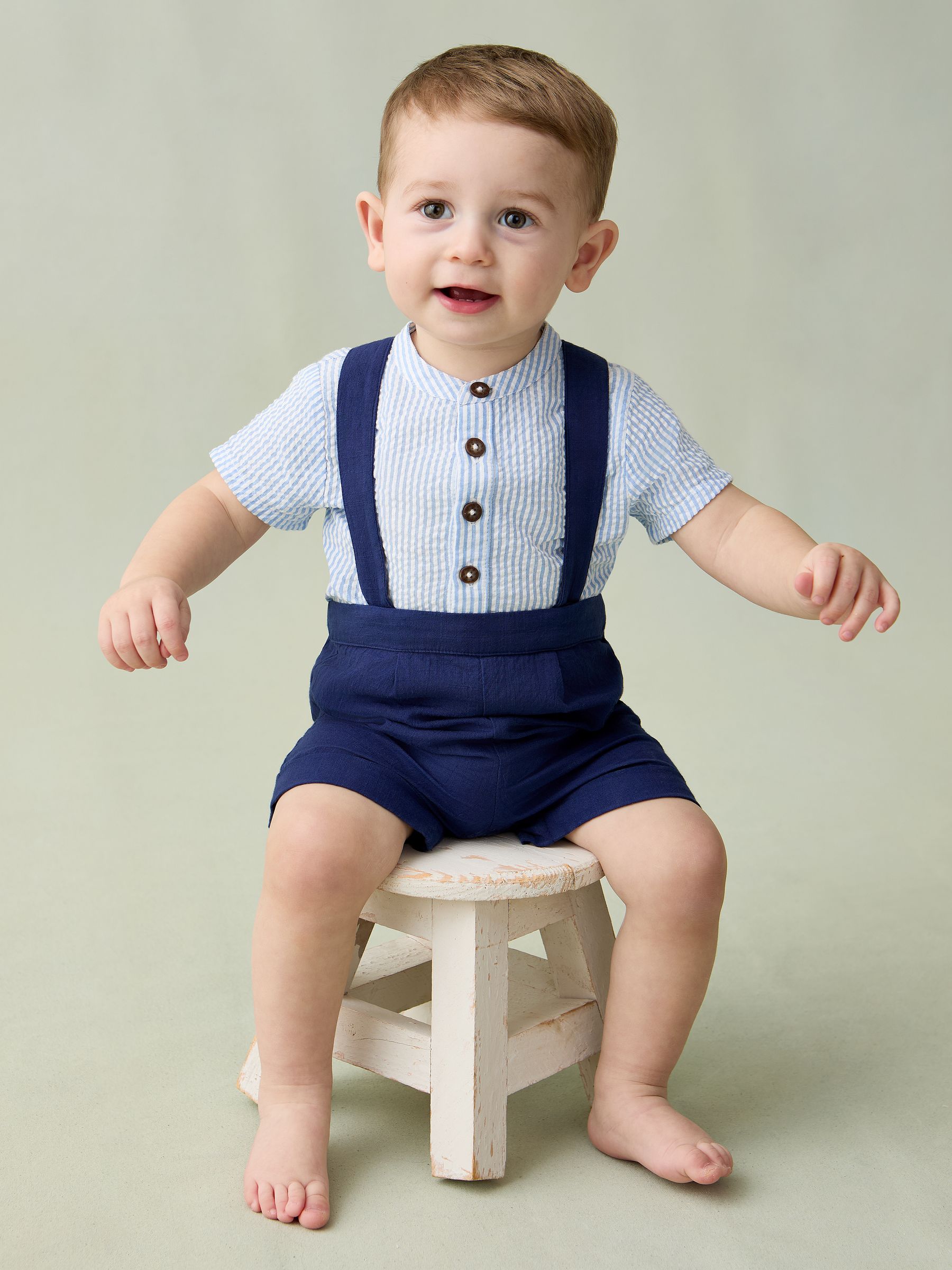 Stone 2-Piece Baby Grandad Shirt & Shorts Set