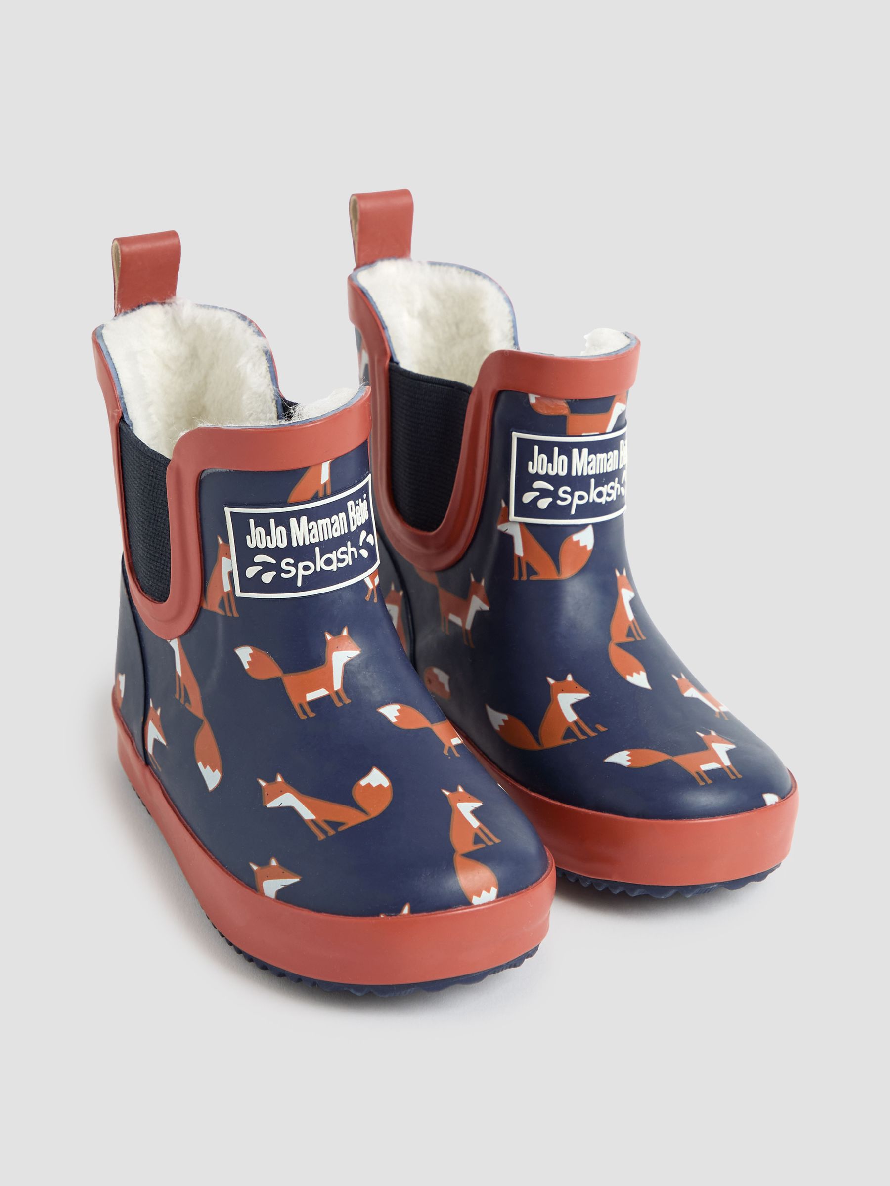 Navy Blue Fox Cosy Lined Fox Print Ankle Wellies