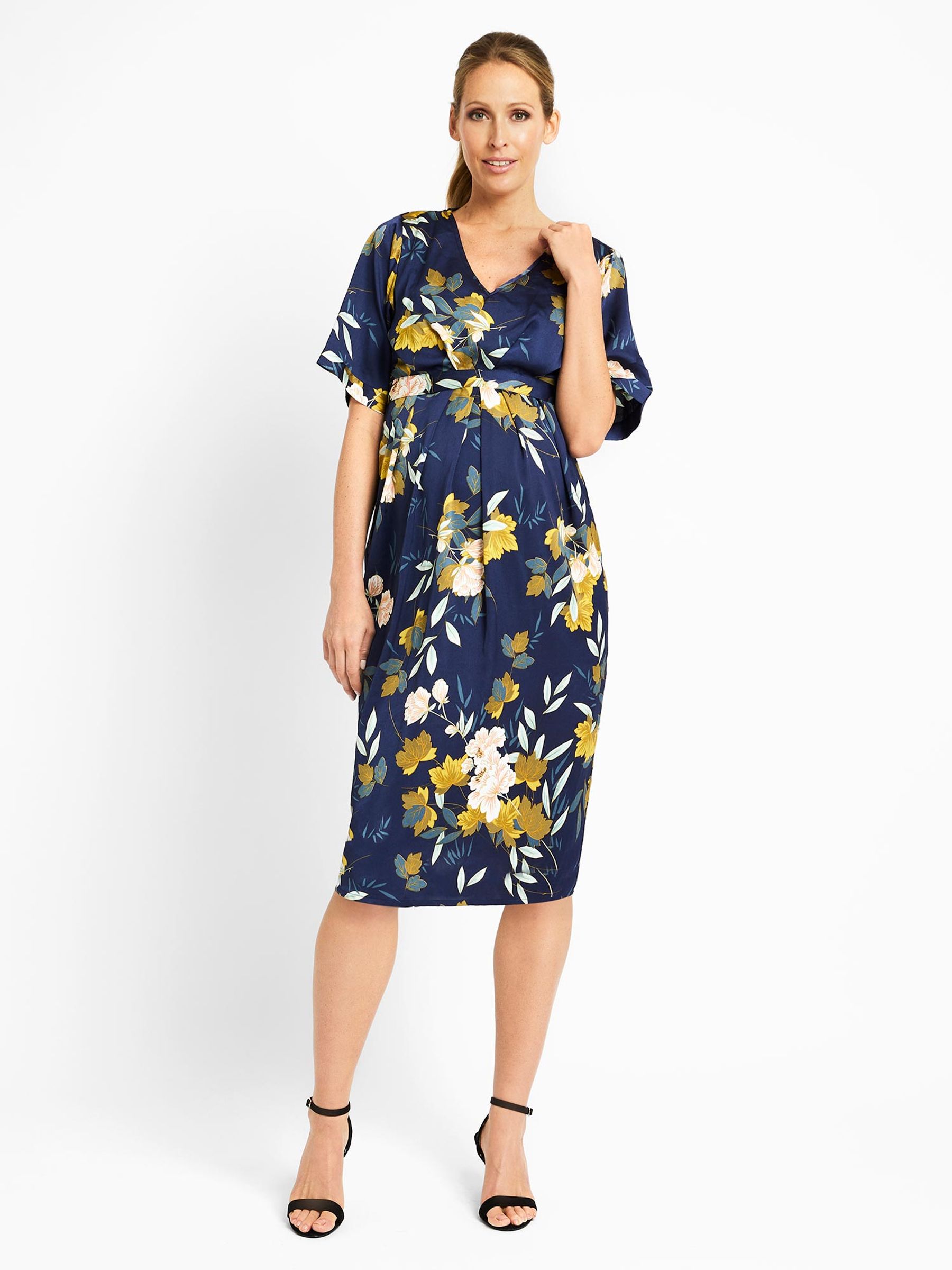 Navy Oriental Print Maternity & Nursing Dress