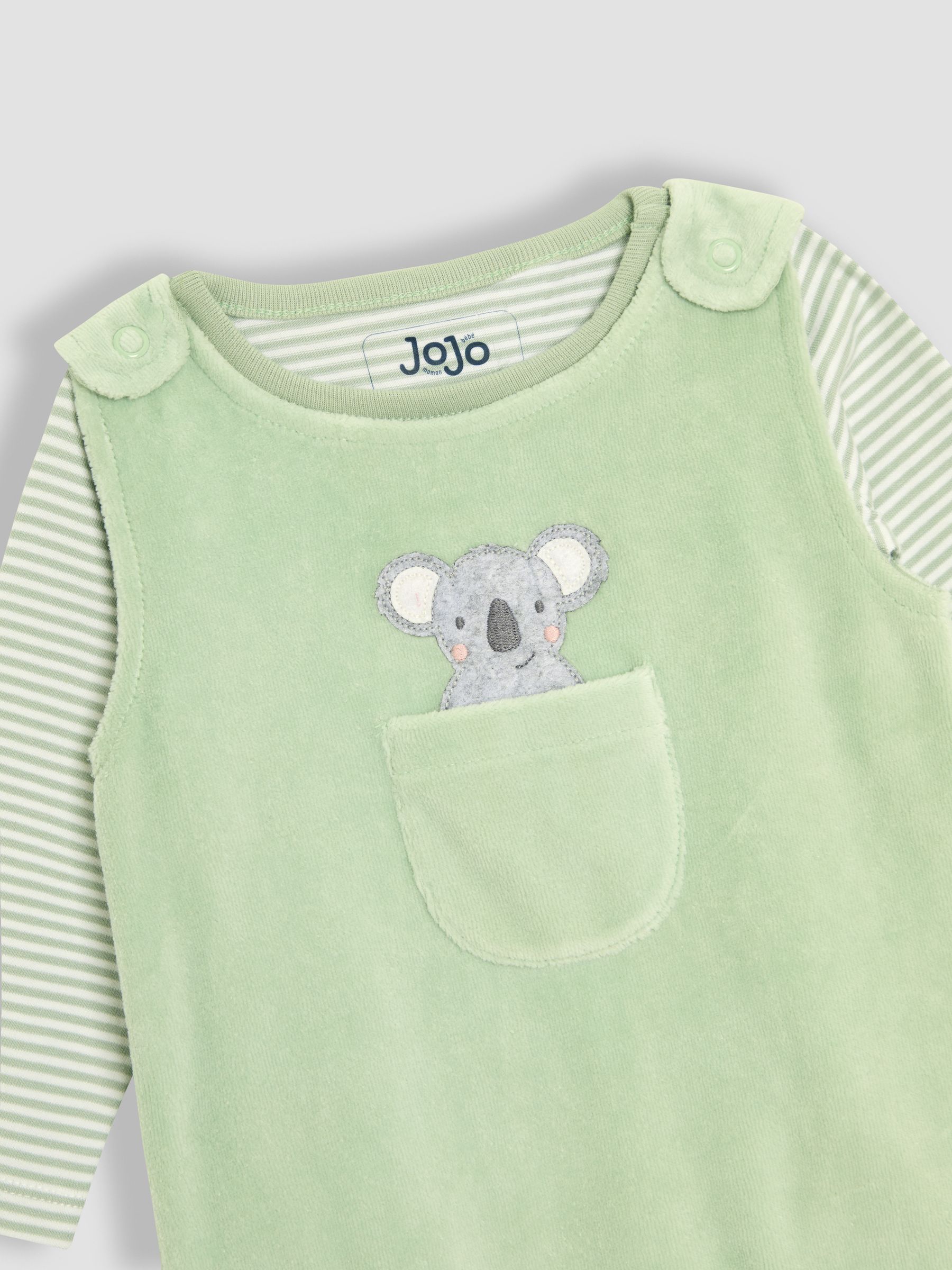 Green Cotton Footed 2-Piece Dungarees Set