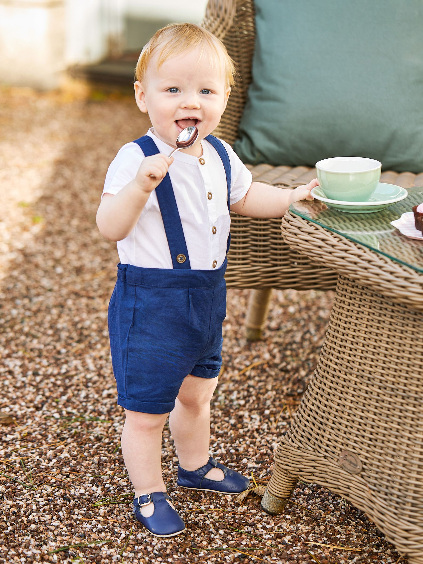 Navy 2-Piece Baby Grandad Shirt & Shorts Set
