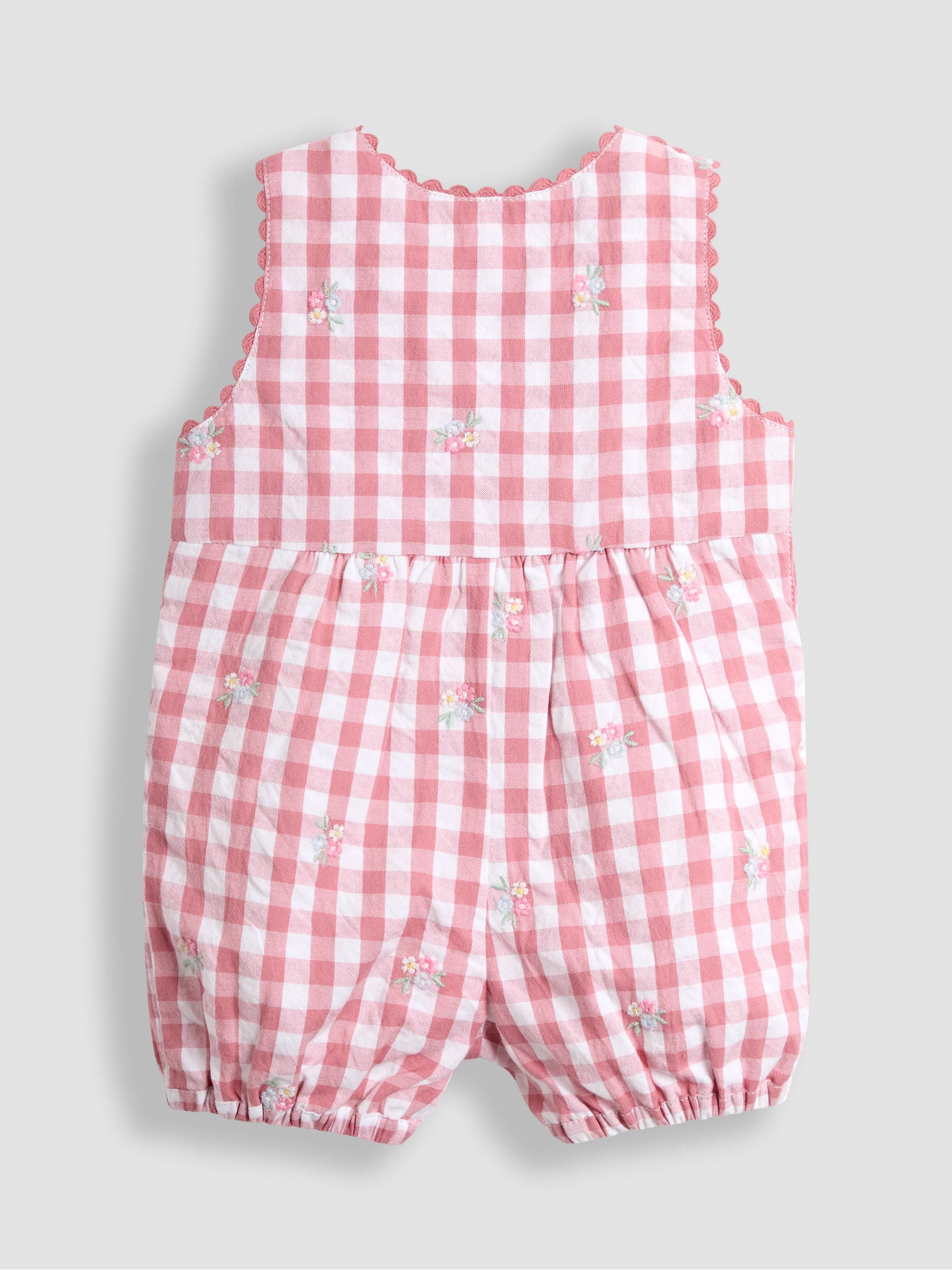 Pink Floral Embroidered Gingham Dungarees