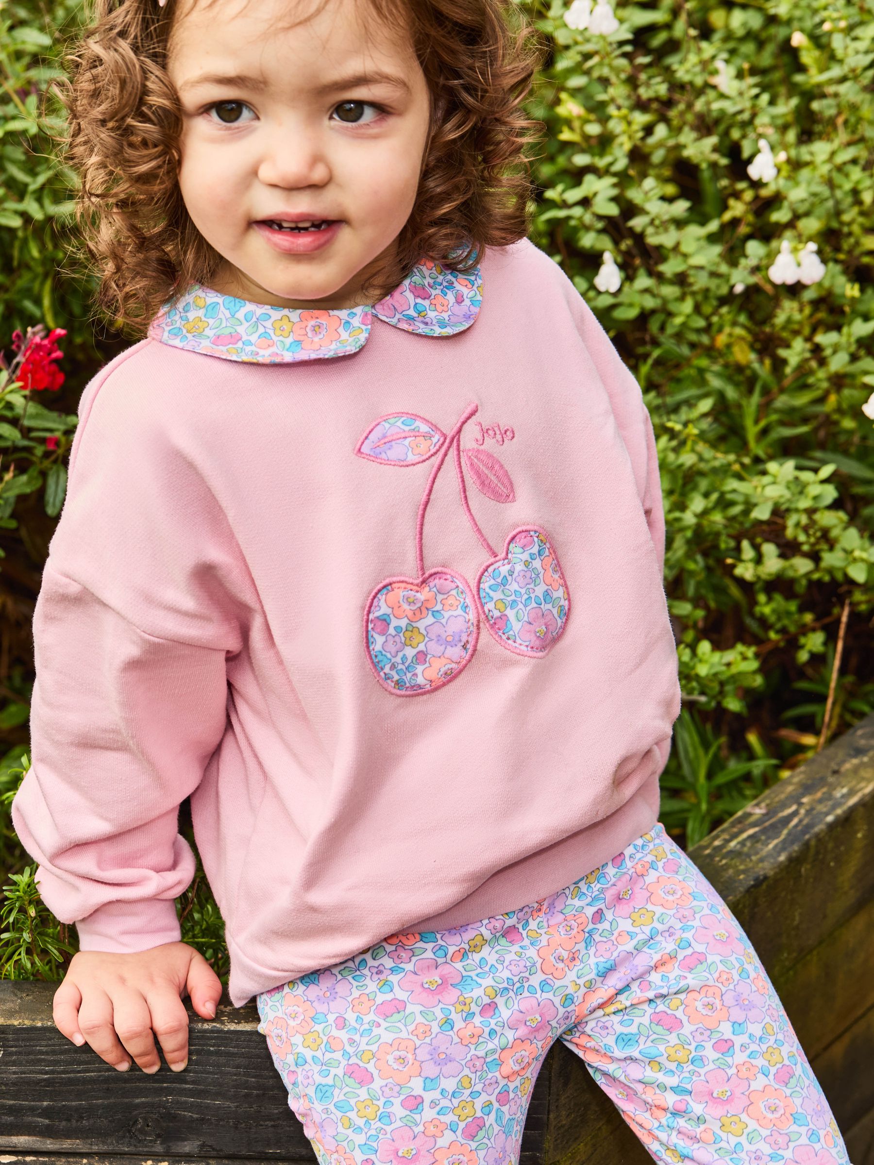Pink Cherry 2-Piece Appliqué Sweatshirt & Leggings Set