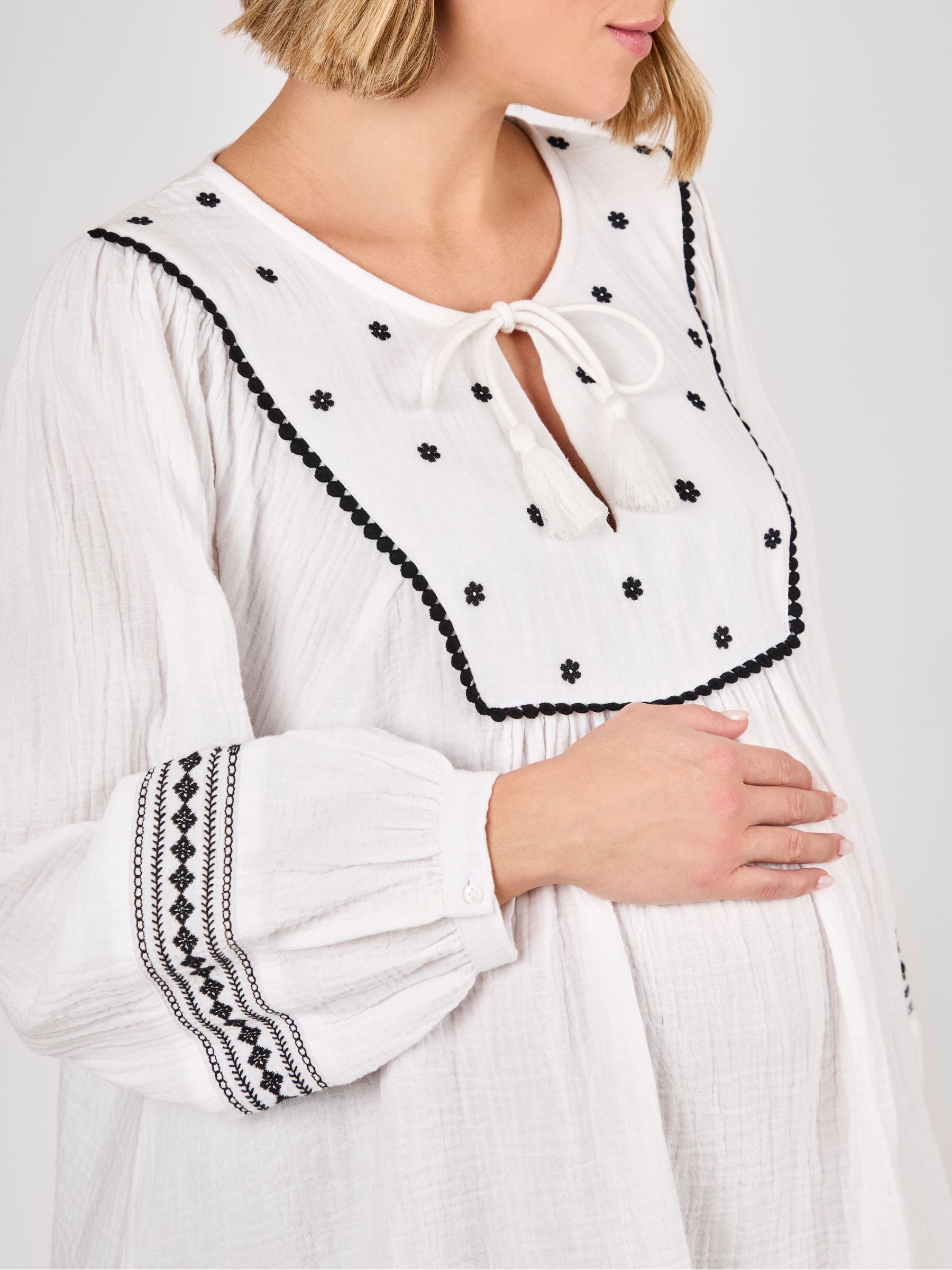 White Maternity Embroidered Blouse