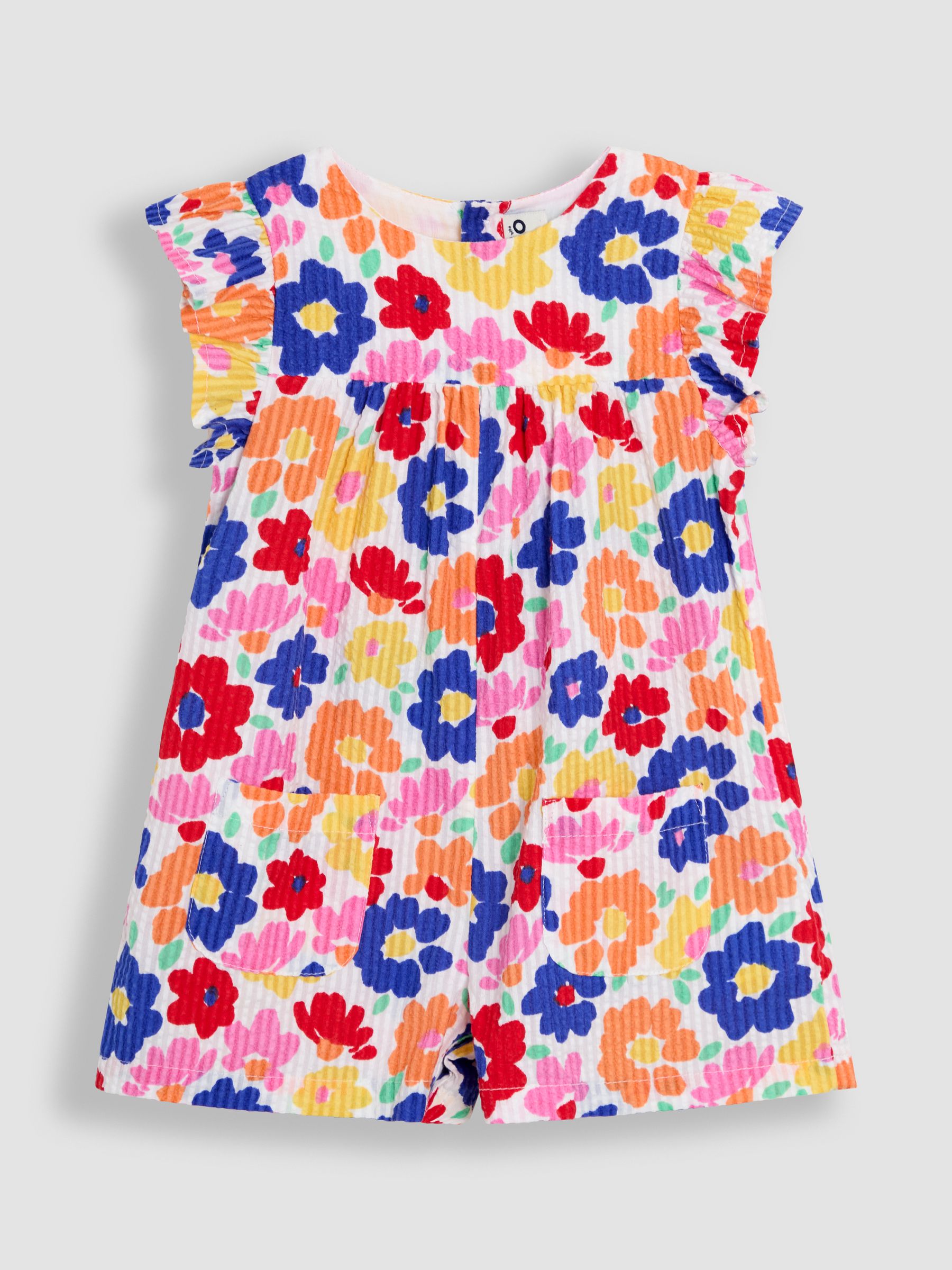 Chambray Blue Floral Embroidered Frill Sleeve Playsuit