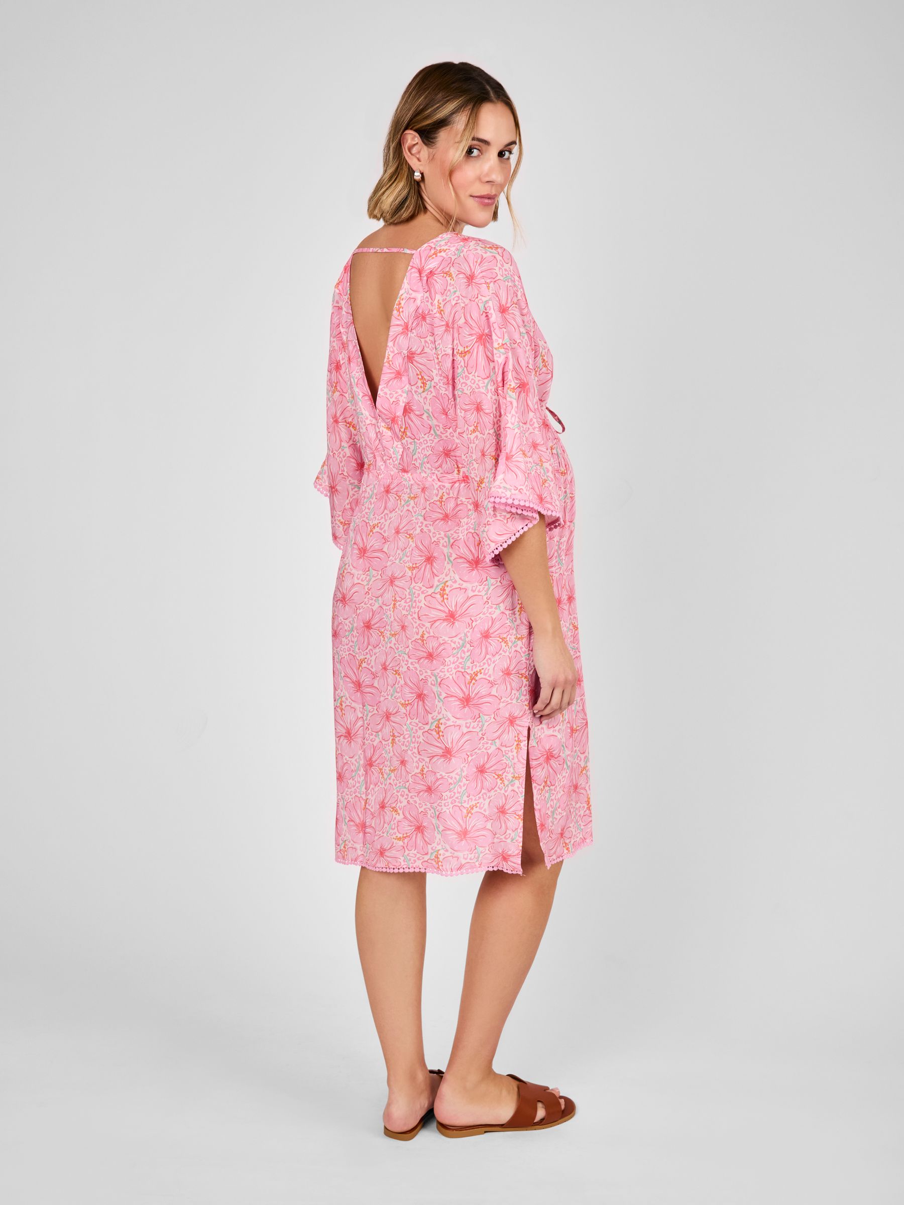 Pink Floral Maternity Mini Kaftan Dress