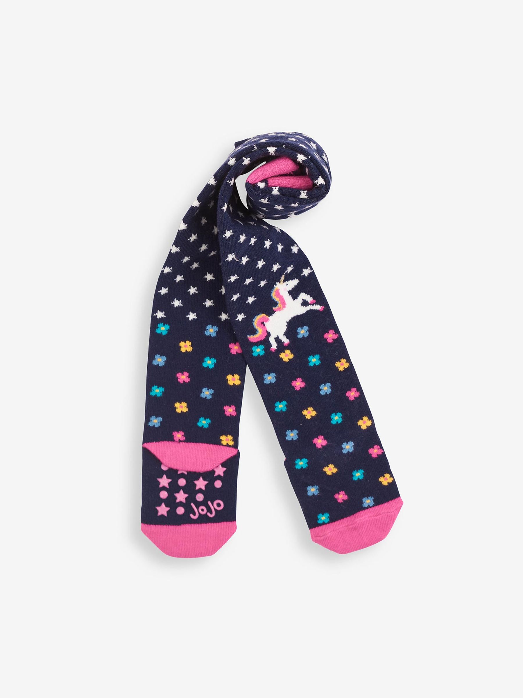 Navy Floral Cotton Rich Unicorn Knee Tights