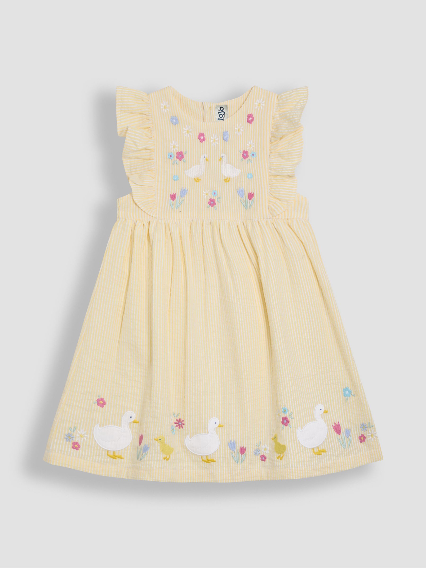 Yellow Duck Appliqué Seersucker Summer Dress