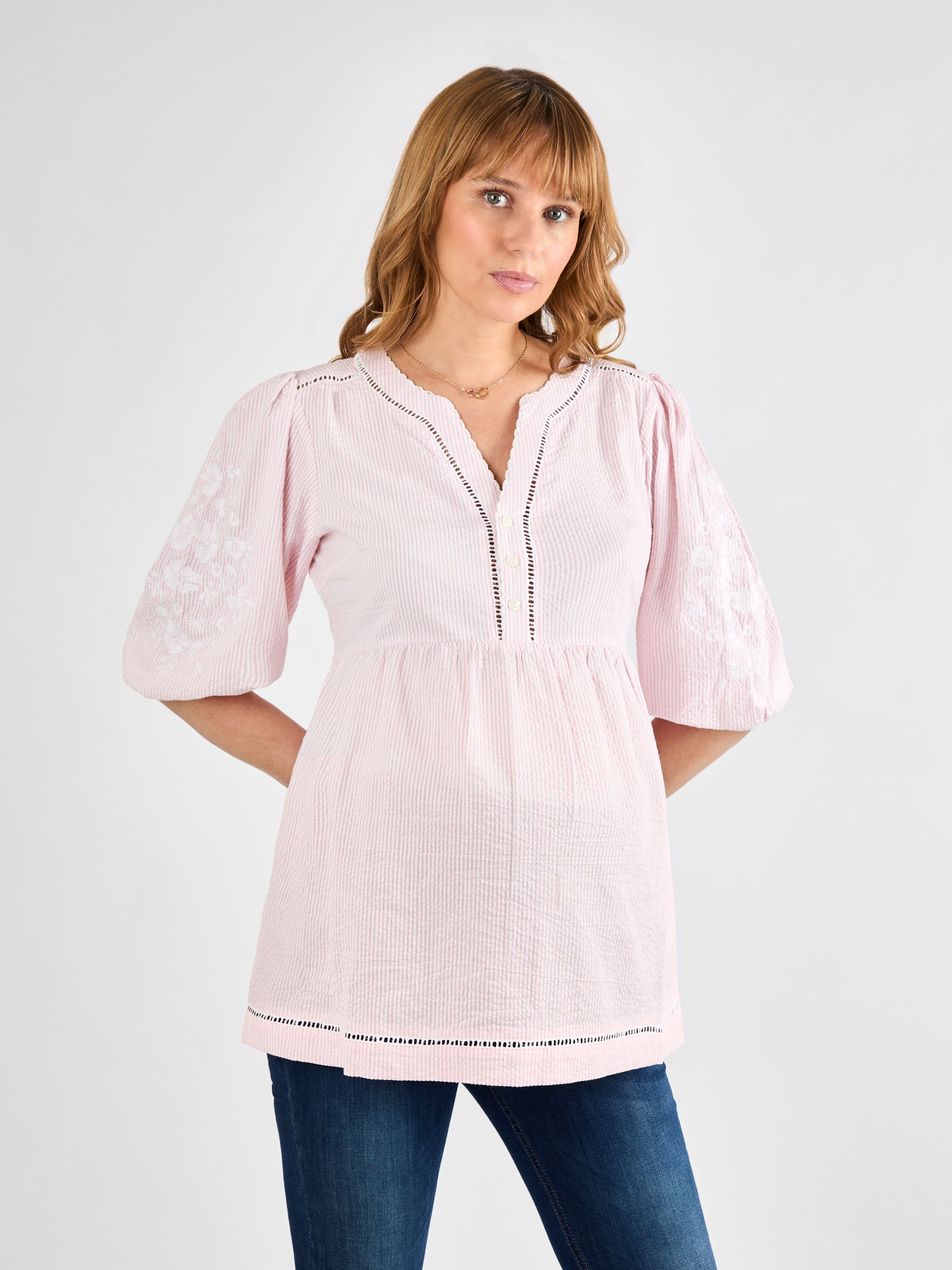 Pink Stripe Embroidered Maternity Blouse