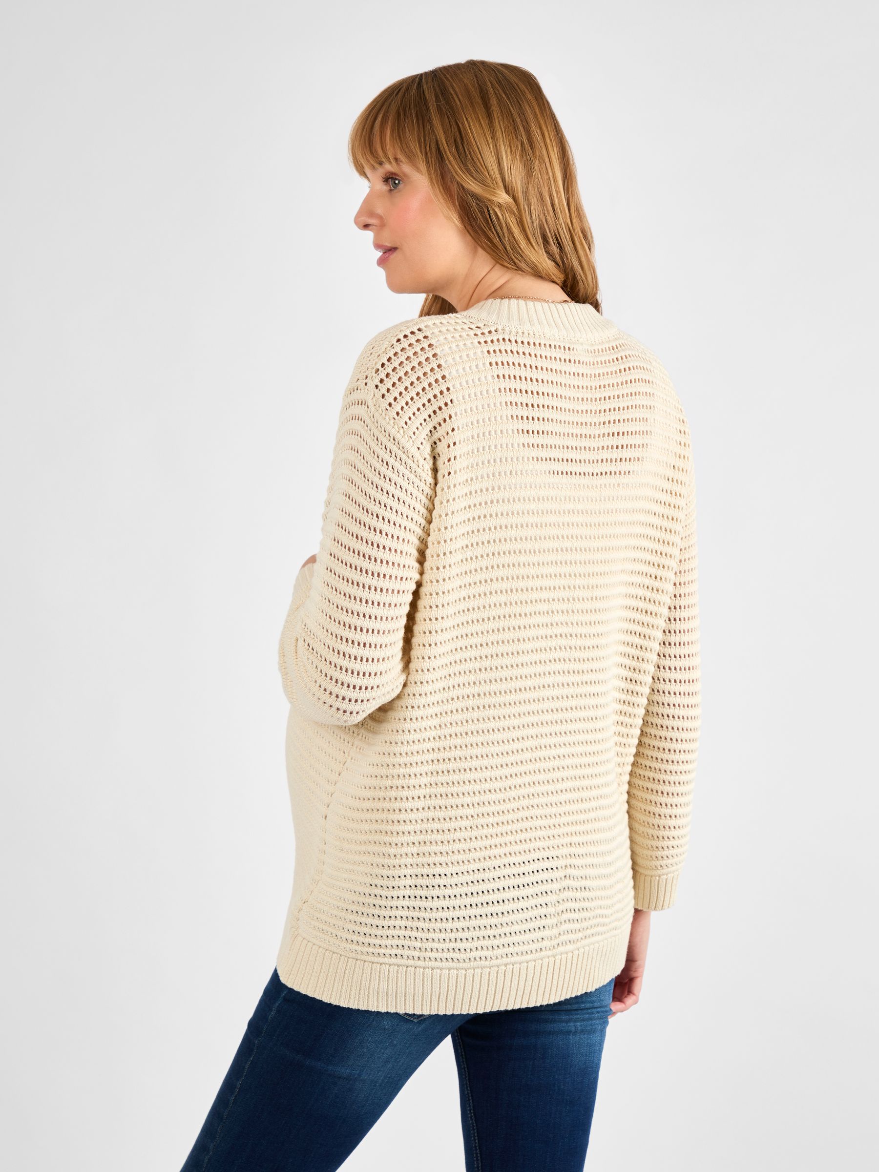 Cream Pointelle Button Maternity Knit Cardigan