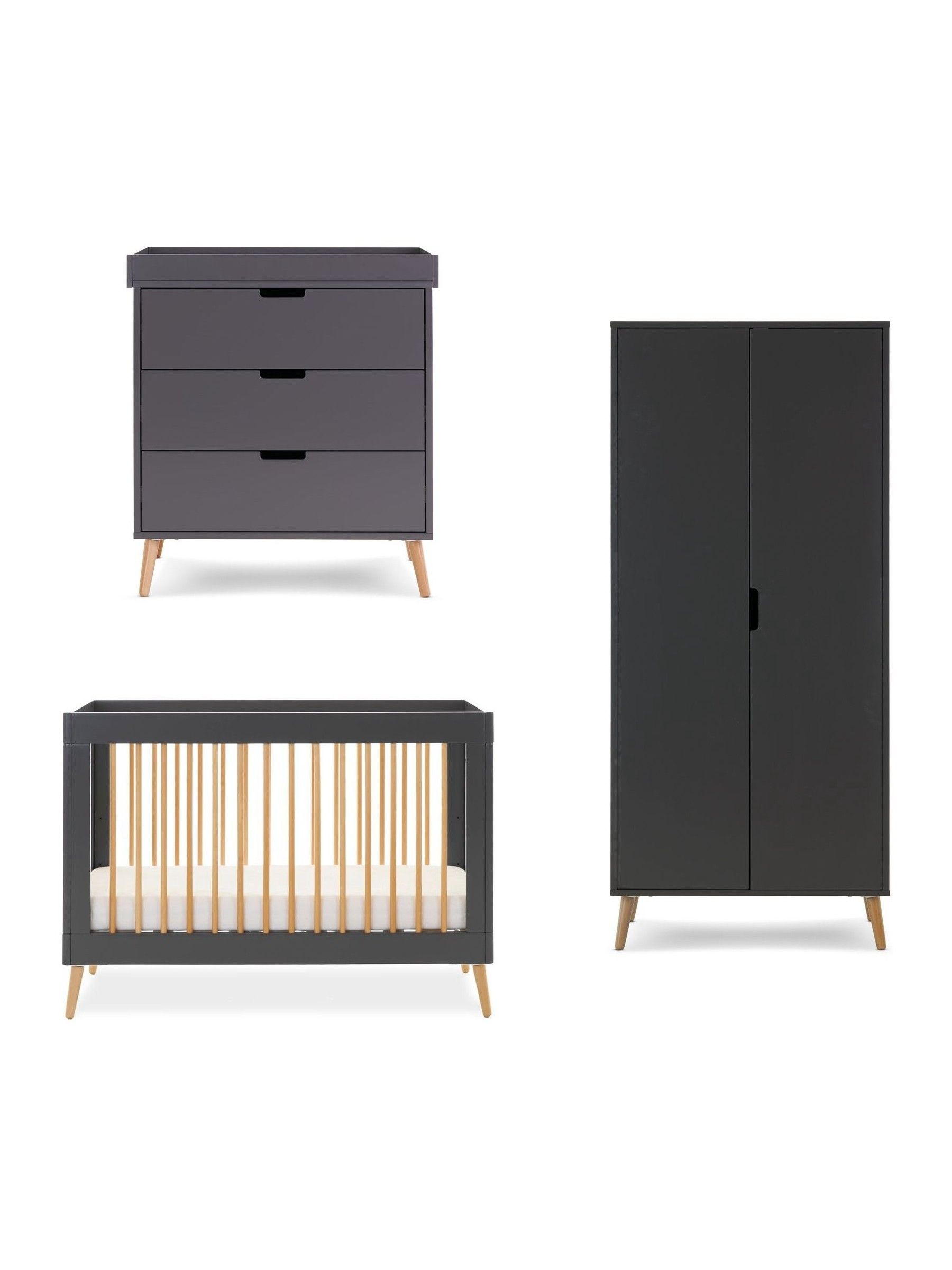 Obaby Slate with Natural Maya Mini 3 Piece Nursery Furniture Set