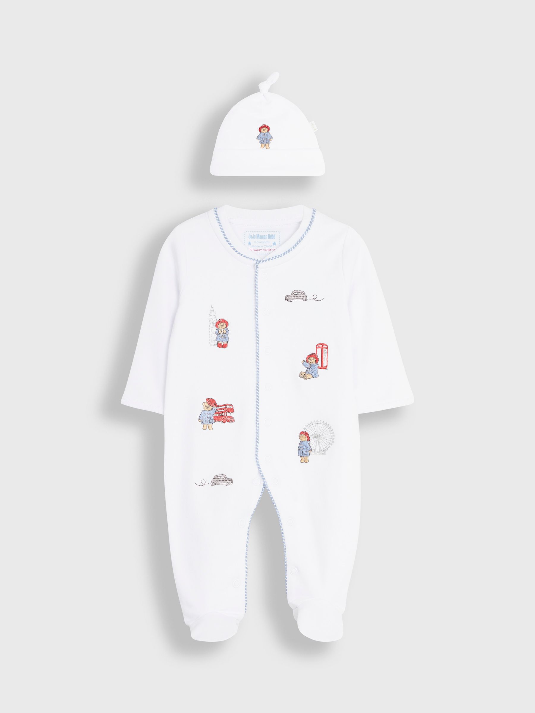 White Paddington Embroidered Sleepsuit & Hat Set