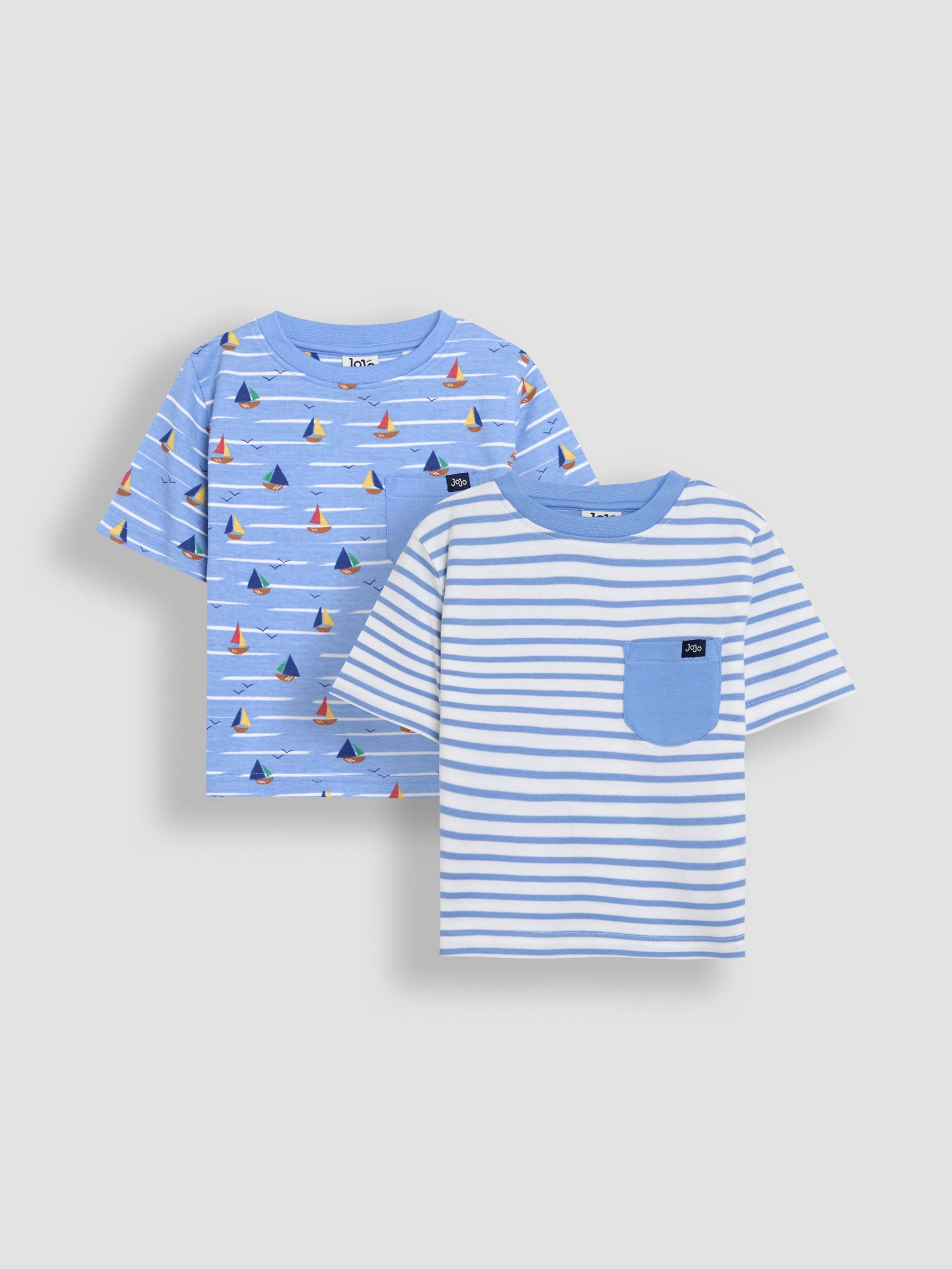Blue Sailboat Print & Stripe 100% Cotton T-Shirts 2 Pack