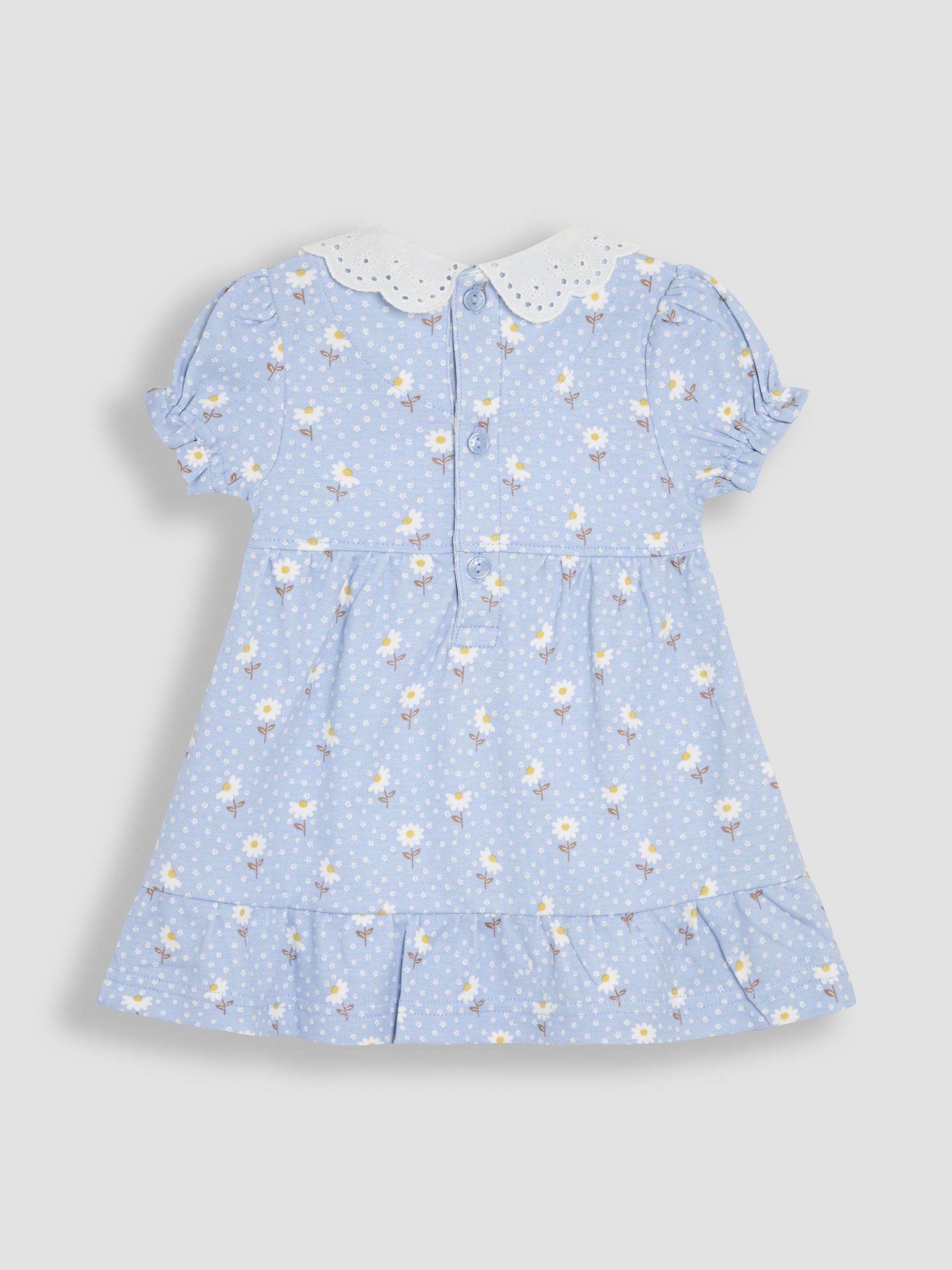 Pink Floral Print Broderie Collar Smocked Dress
