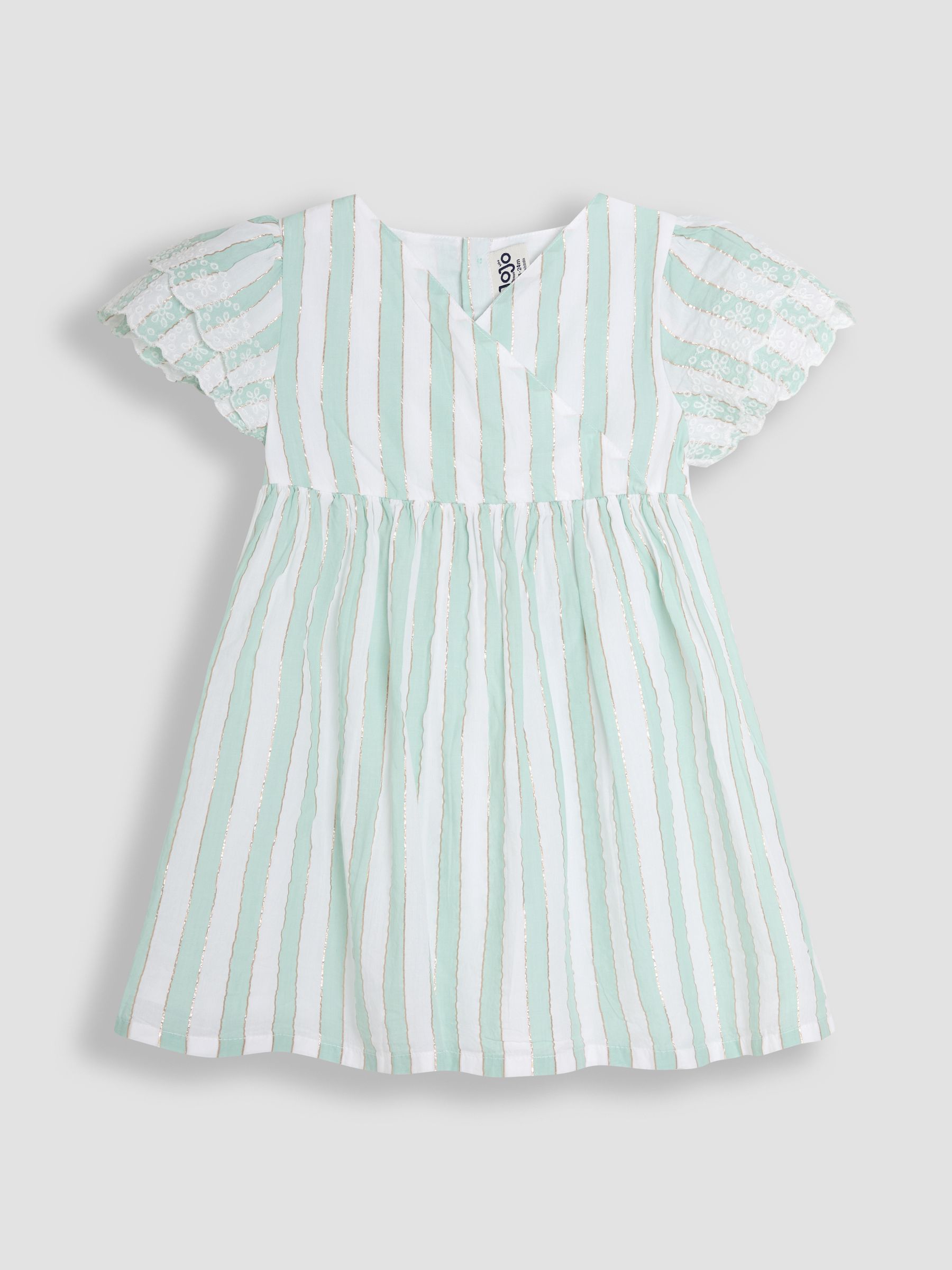 Aqua Blue Stripe Frill Sleeve Wrap Dress