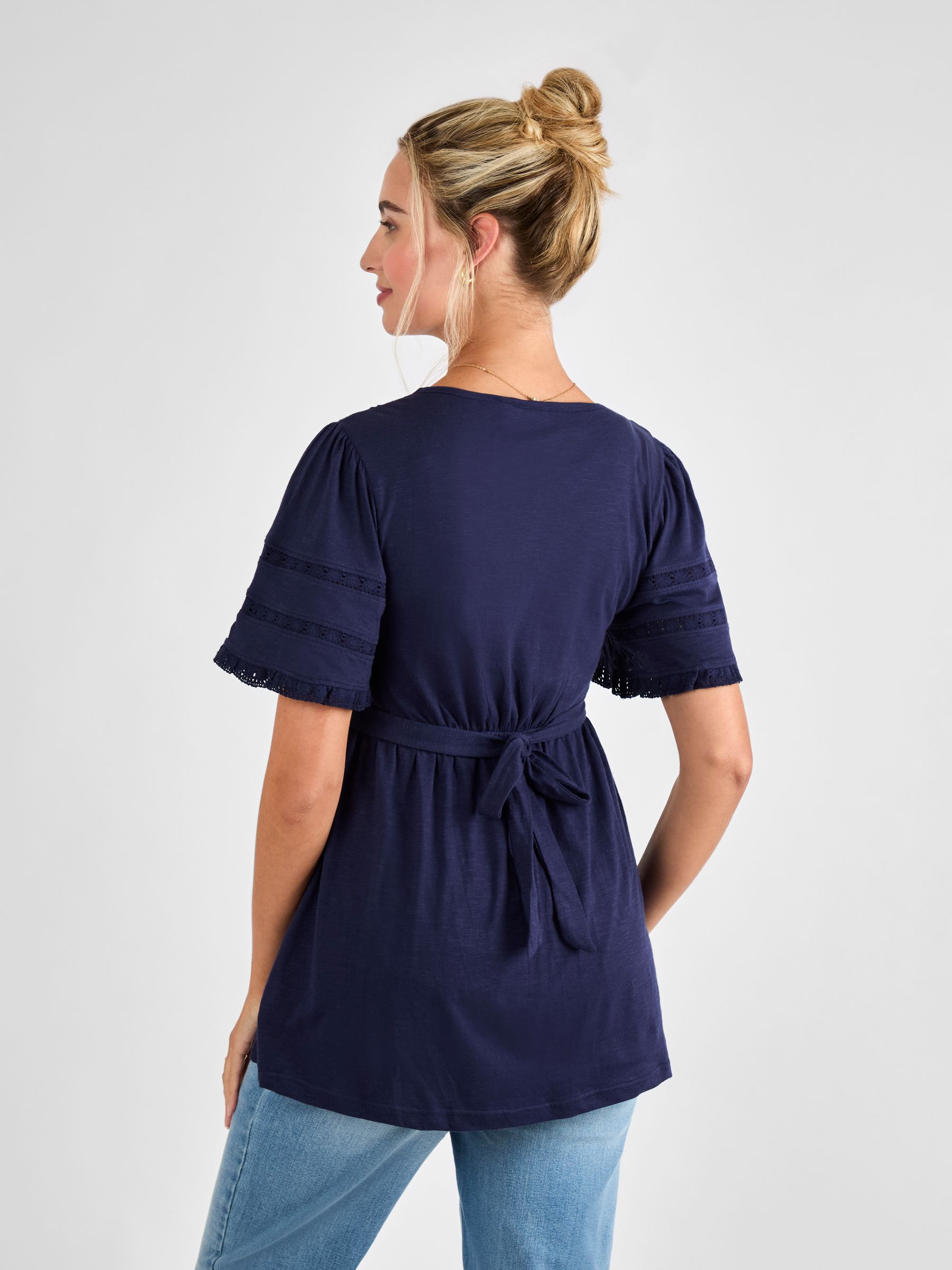 Navy Broderie Lace Trim Maternity Jersey Top